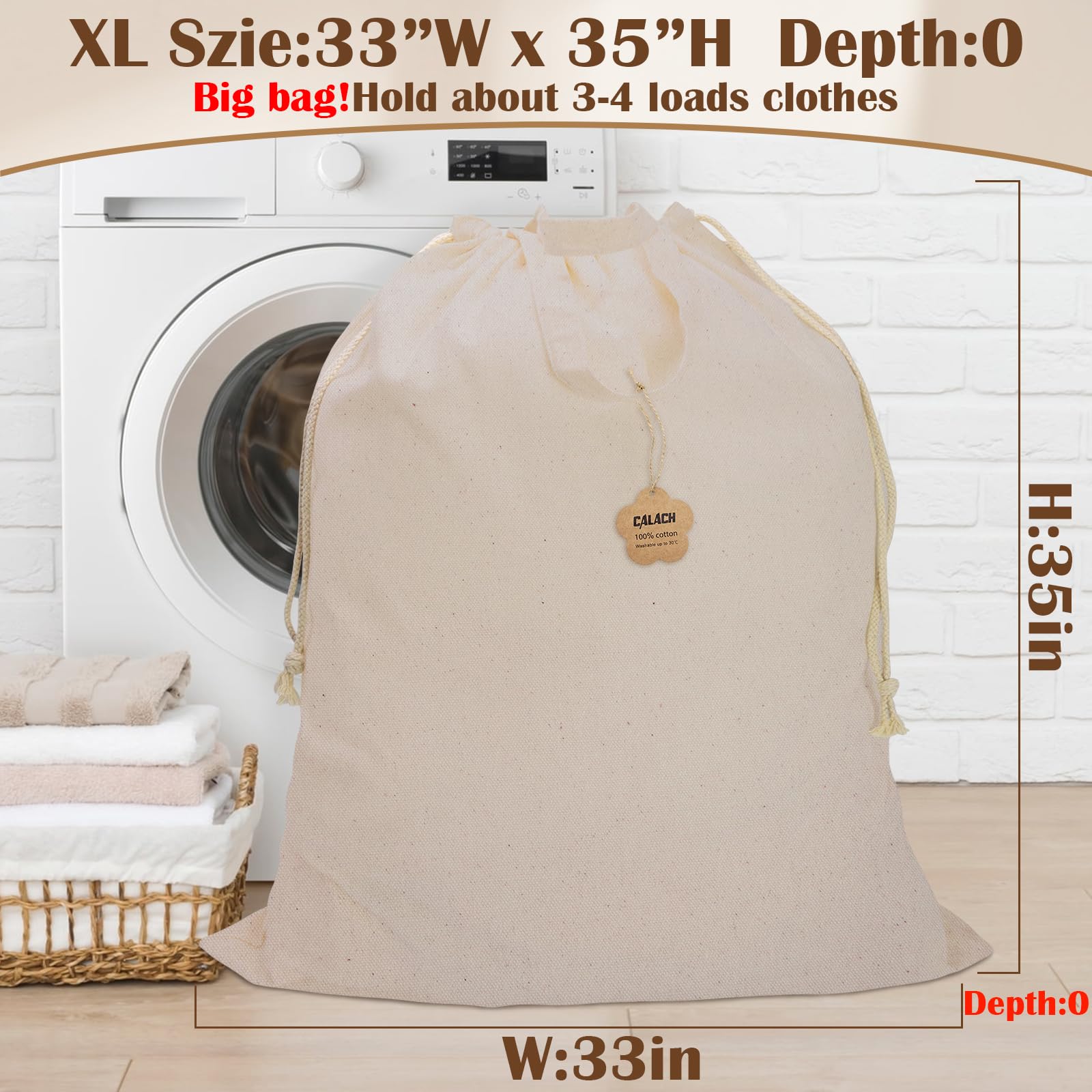 Cotton Canvas Laundry Bag with Handles & Drawstring