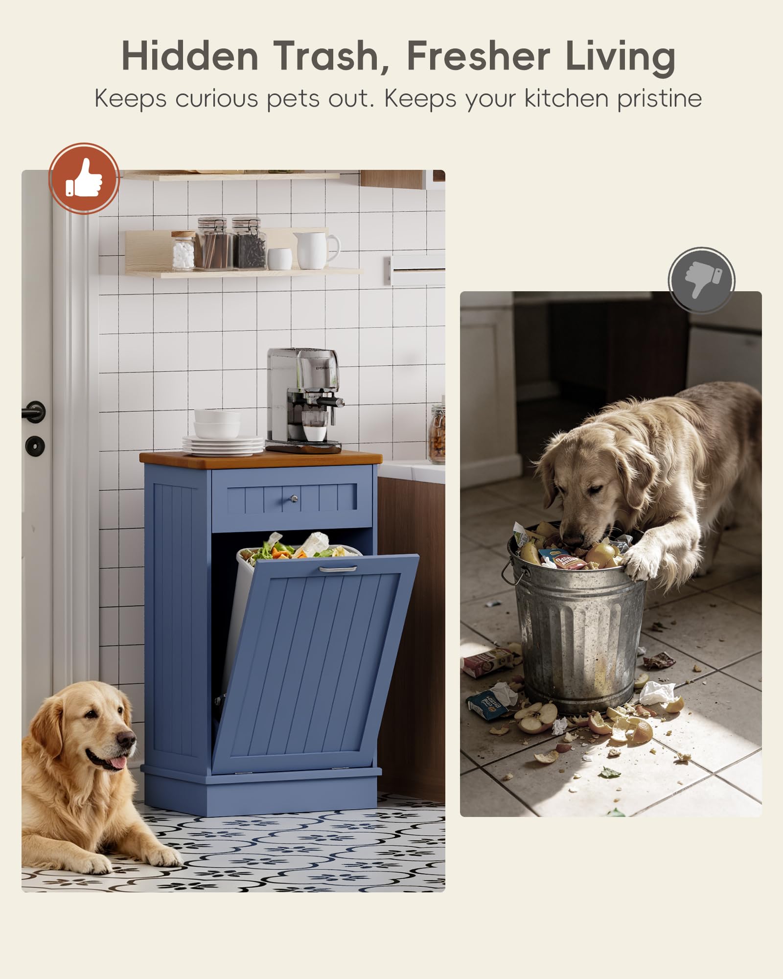 10 Gallon Tilt Out Trash Cabinet with Big Storage Drawer