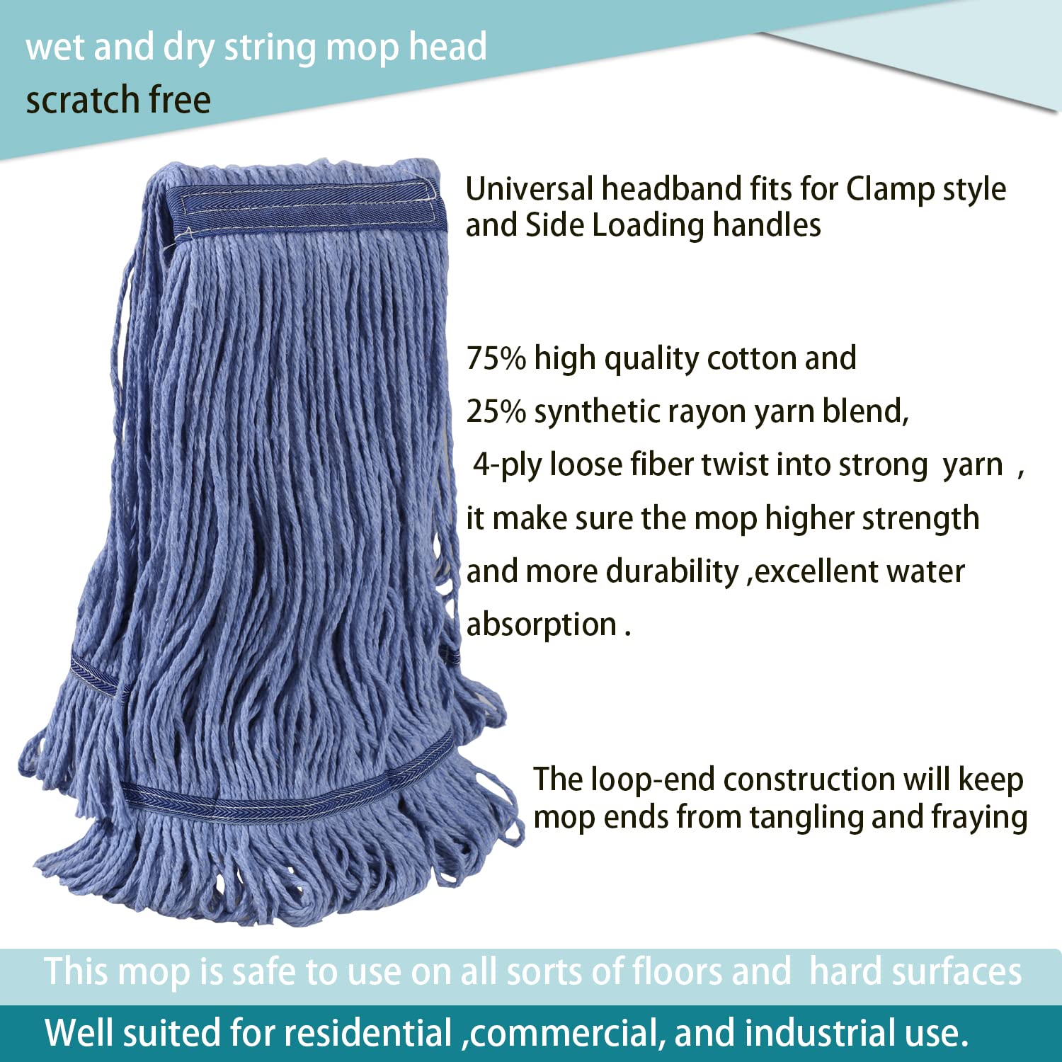 Heavy Duty Commercial Industrial Mop with 2 Large Head Replacement