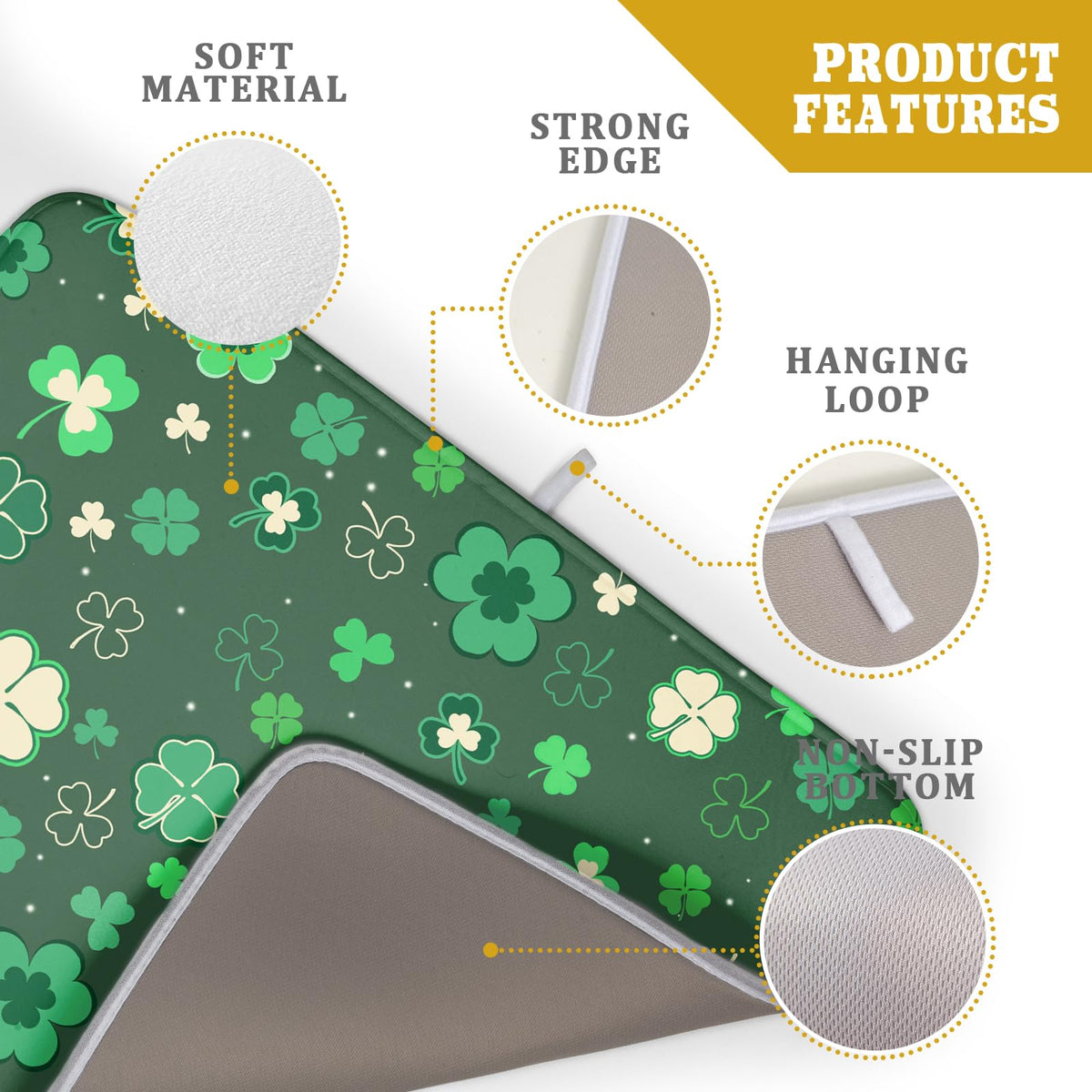 Happy St. Patrick's Day Dish Drying Mat for Kitchen Green Lucky Shamrock Clover Dish Drying Mat for Dishes Spring Irish Drying Mats 18x24 Inch Absorbent Reversible Dish Pad for Countertop Coffee Bar