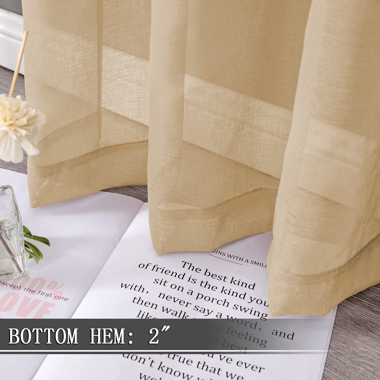 Sheer Curtain Linen Textured Living Room Curtains Sheer Light Filtering Rod Pocket Voile Curtain for Bedroom