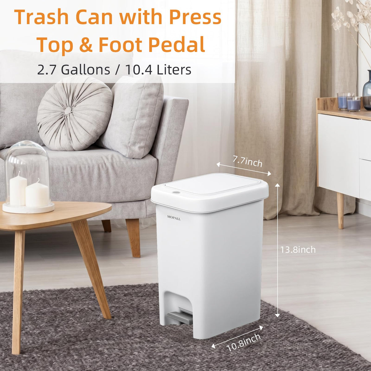 2.7 Gallon Small Bathroom Trash Can with Lid