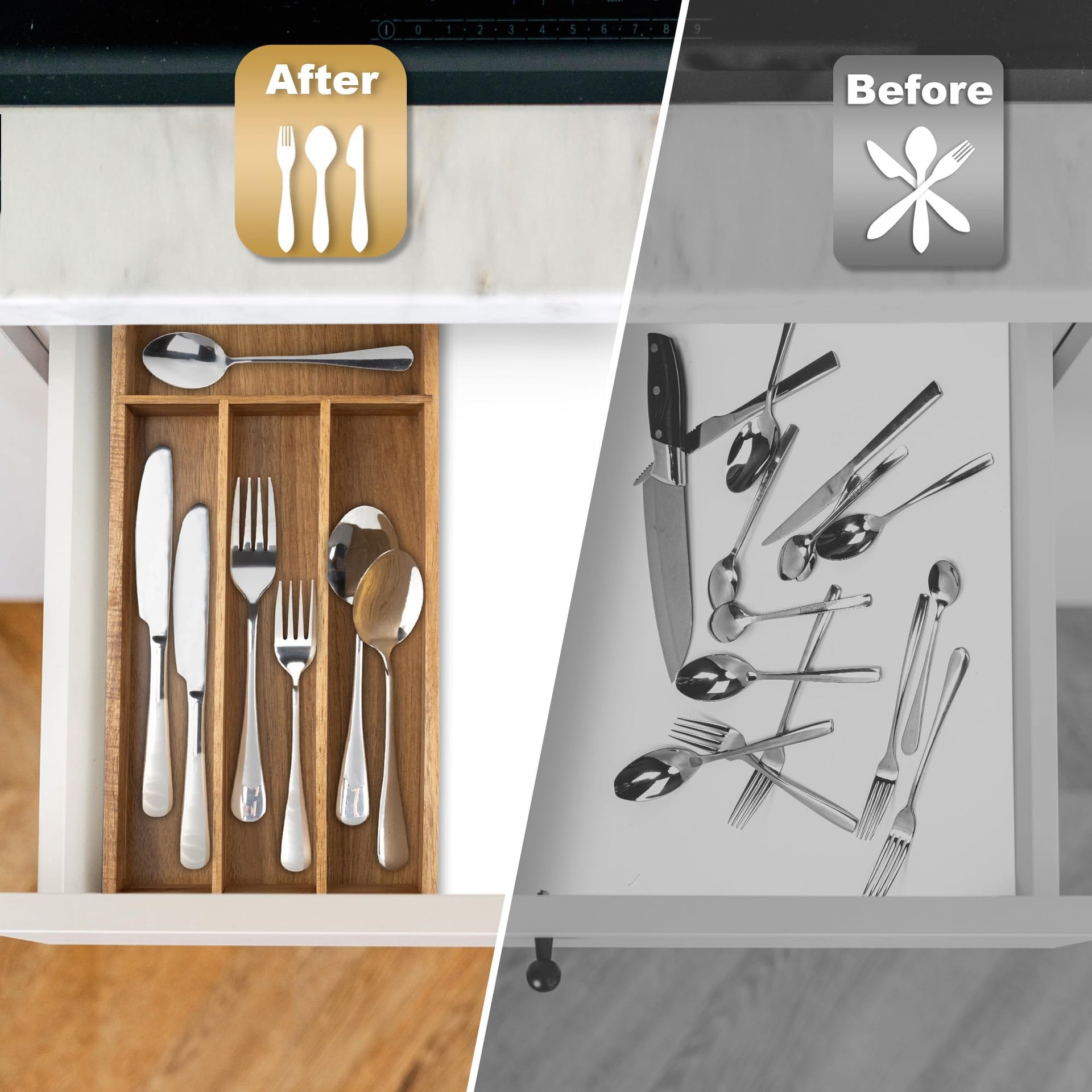 Acacia 4 Slot Silverware Drawer Organizer