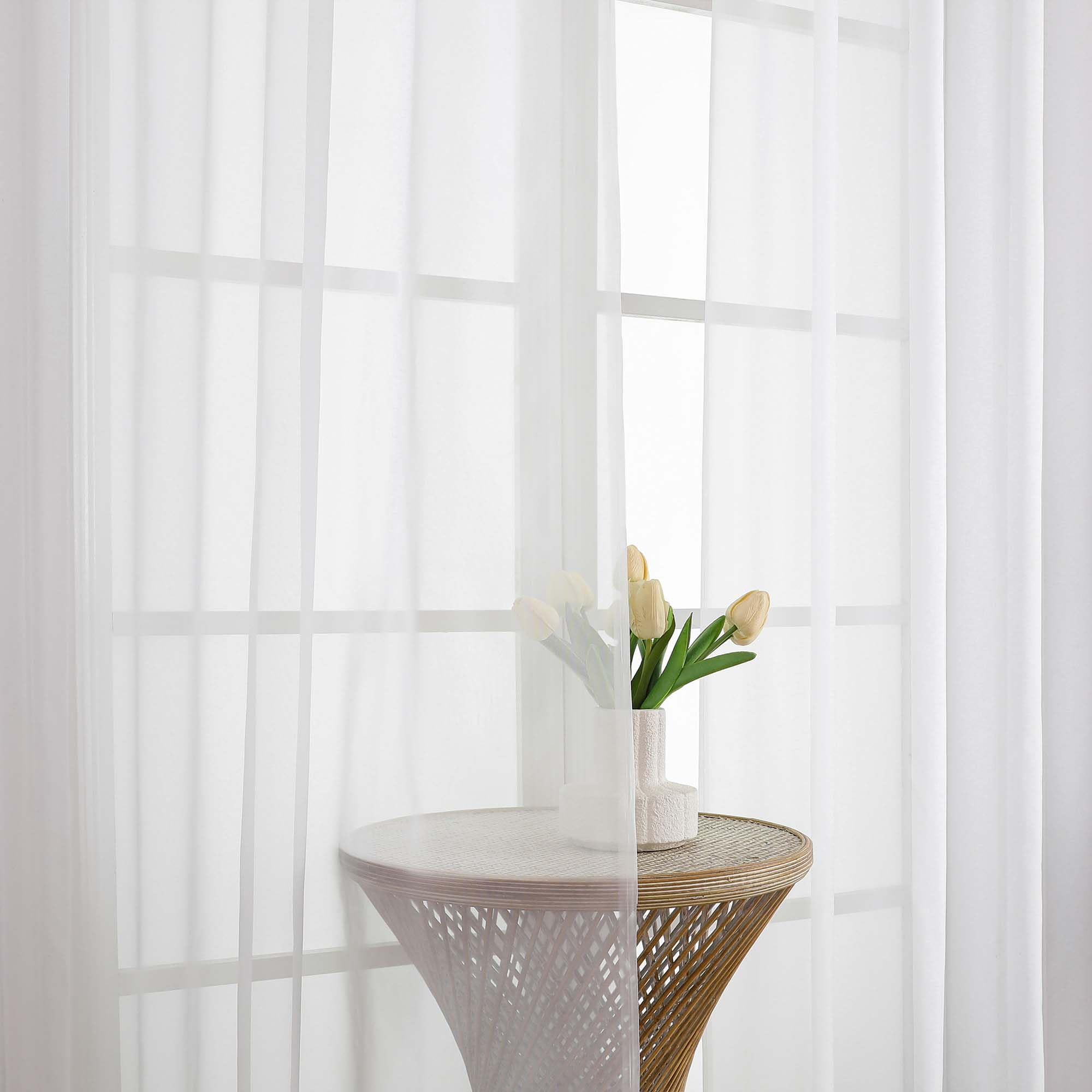 Extra Long White Sheer Curtains 144 inch 2 Panels (2 Count)