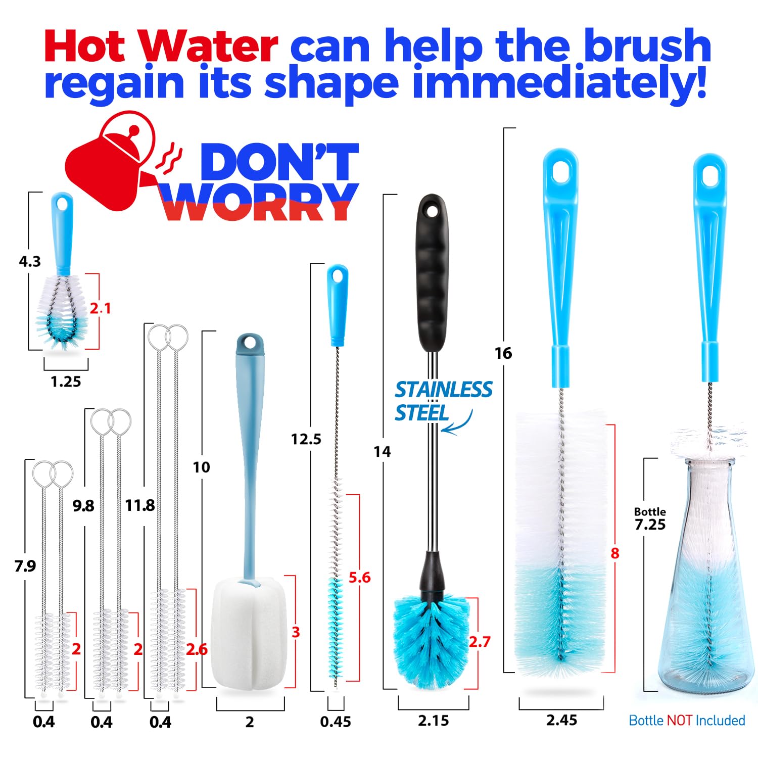 Bottle Brush Tube Cleaning Lab Set with Long Handle (11 Count)