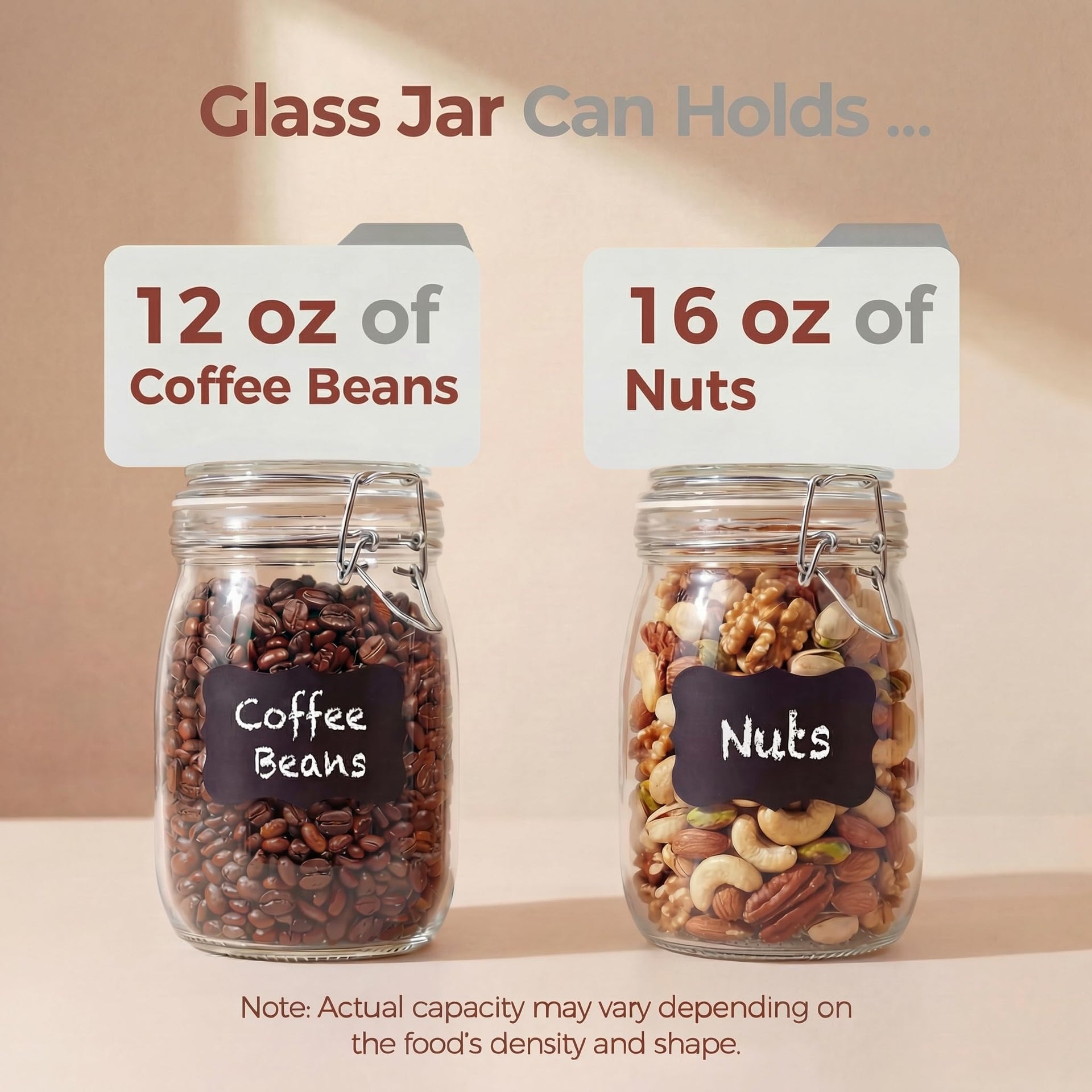 32 oz Round Glass Jars with Airtight Lids (4 Count)