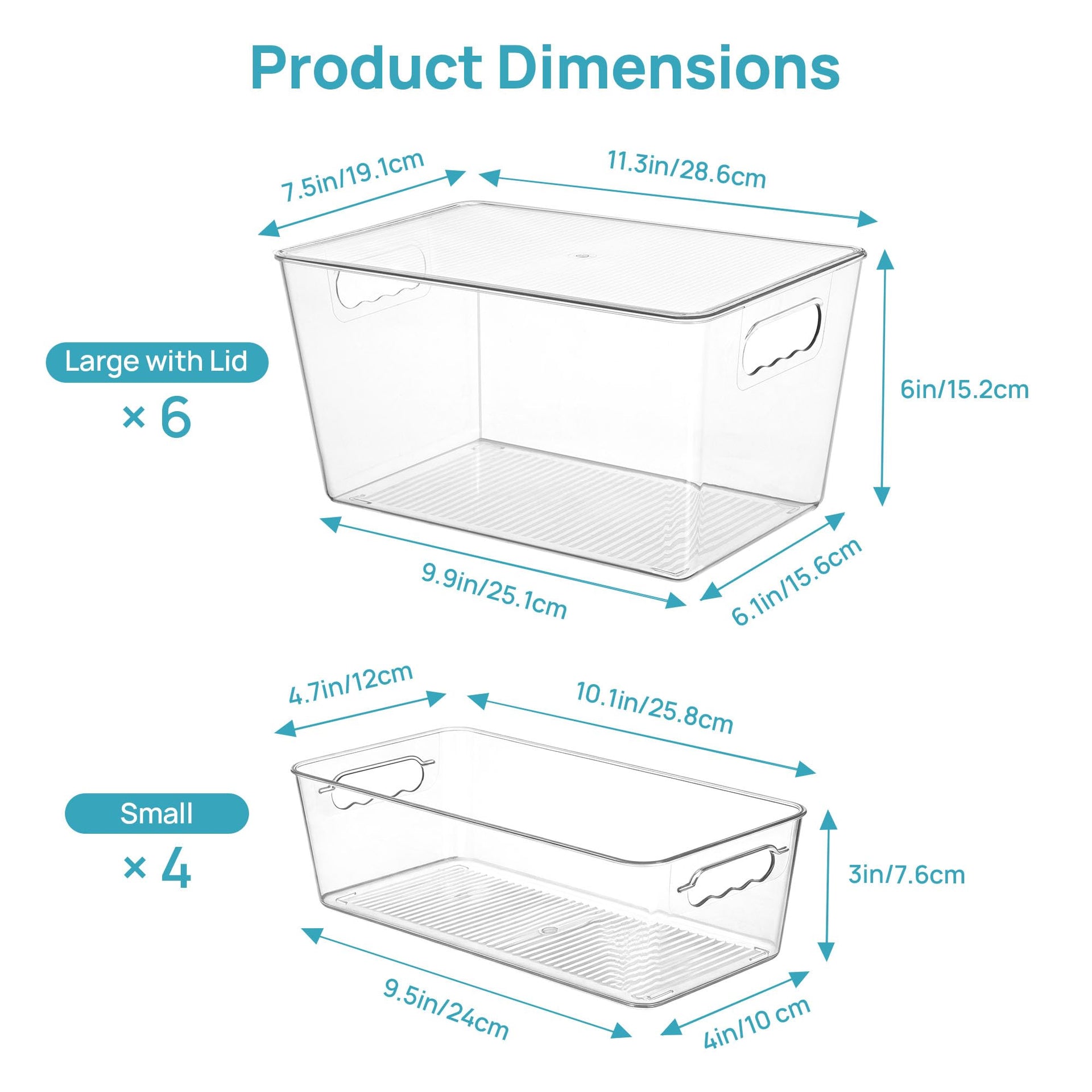 10 Pack Clear Storage Bins with Lid Set for Pantry Organizer (10 Count)