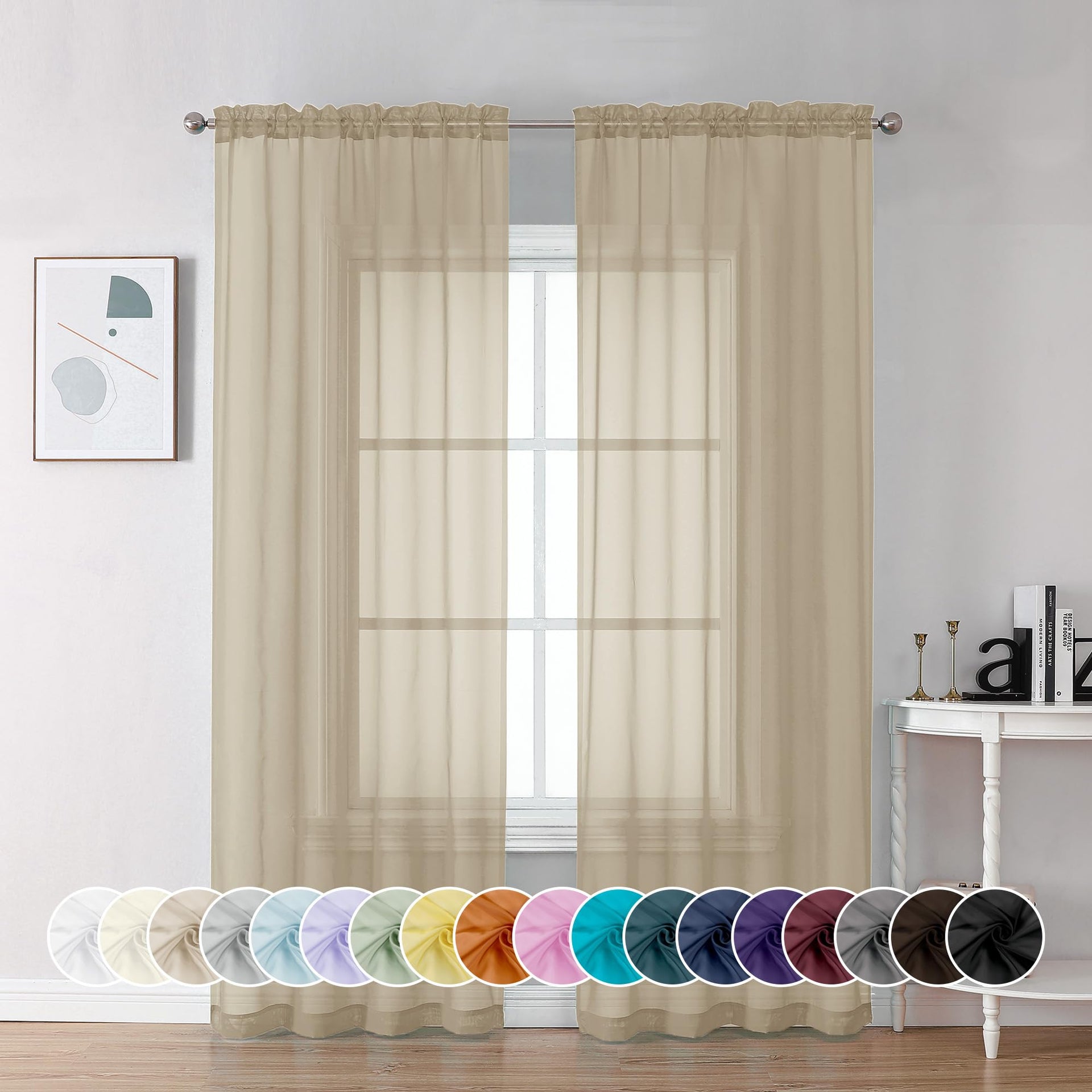 Taupe Sheer Curtains 72 Inch Length 2 Panels (2 Count)