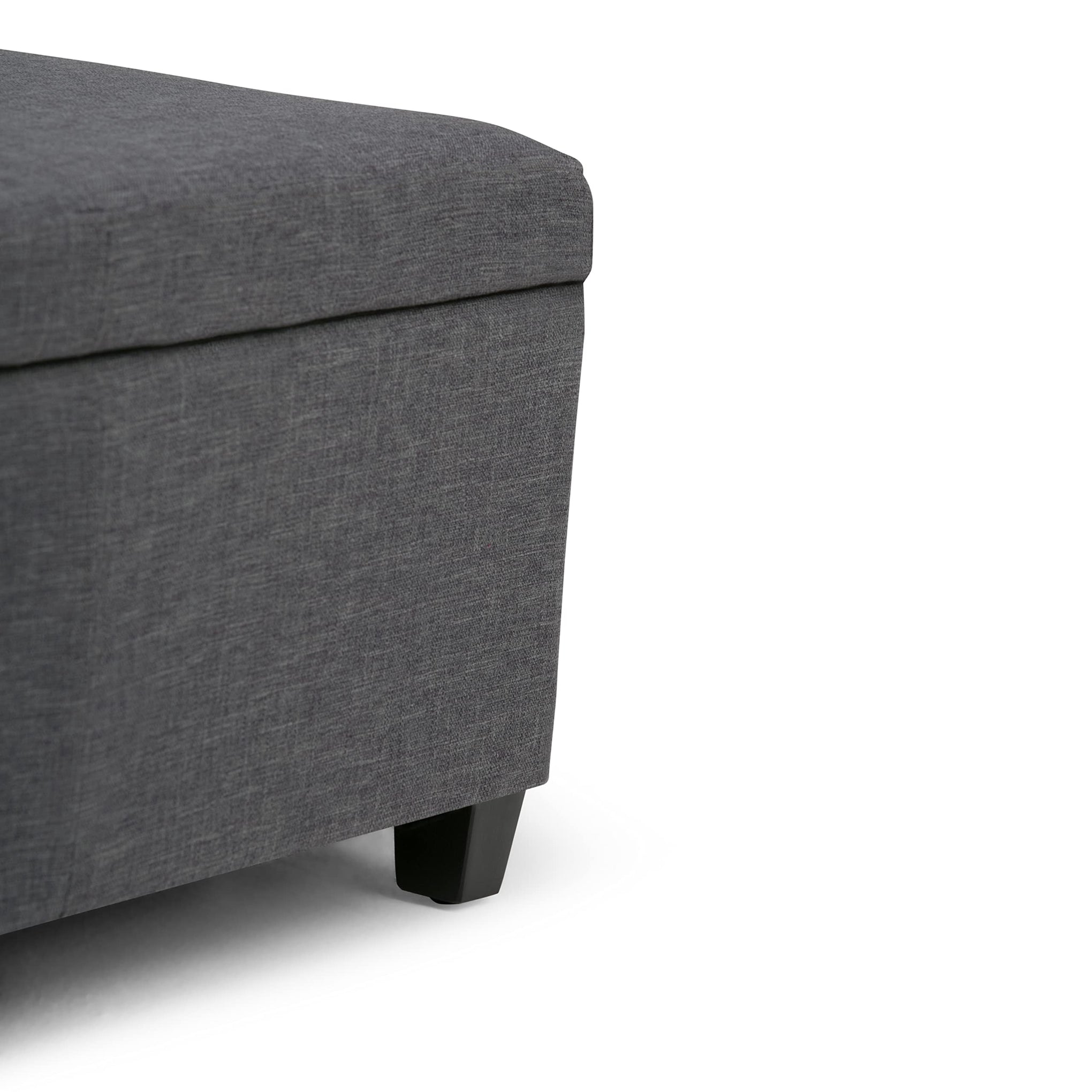 Avalon 48" Wide Linen Look Fabric Storage Ottoman in Slate Grey