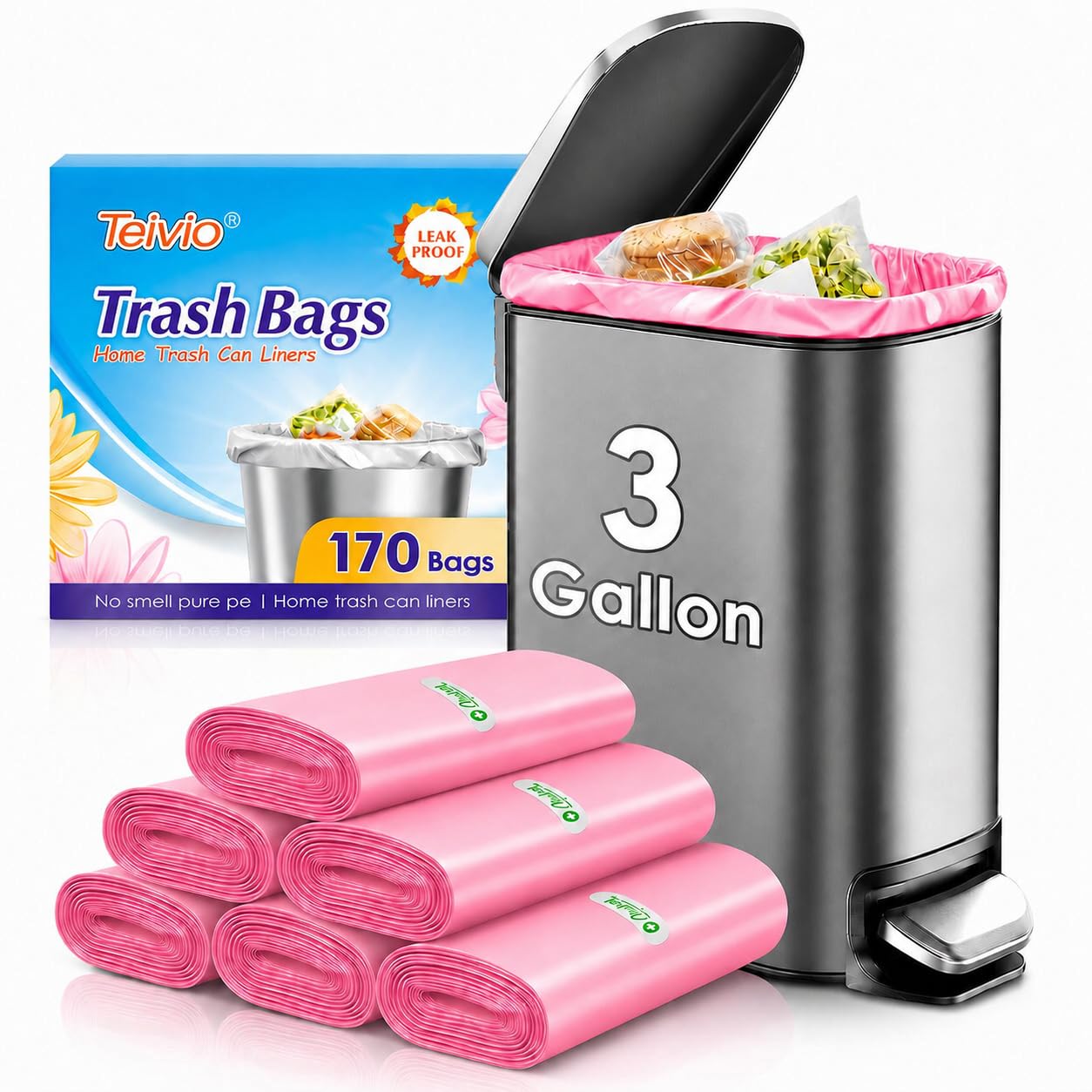 Small Pink Trash Bags 3 Gallon 170 Count Bathroom Garbage Bags