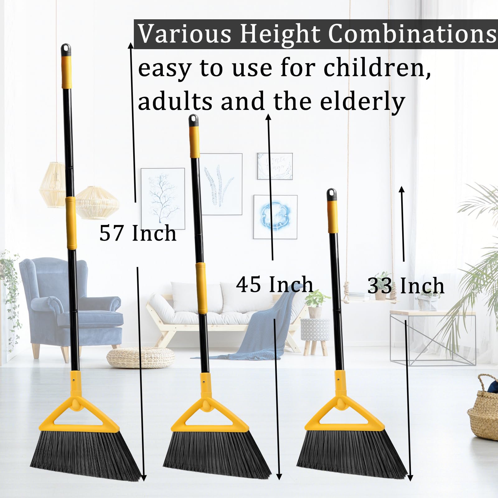 Heavy Duty Yellow Angle Broom with Long Handle (2 Count)