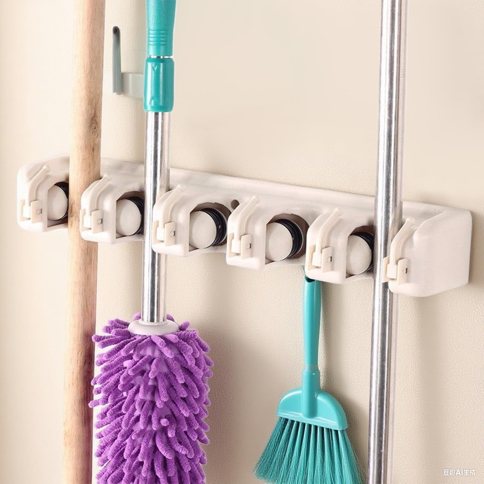 Broom Holder Wall Mount 5 Slots Heavy Duty Organizer