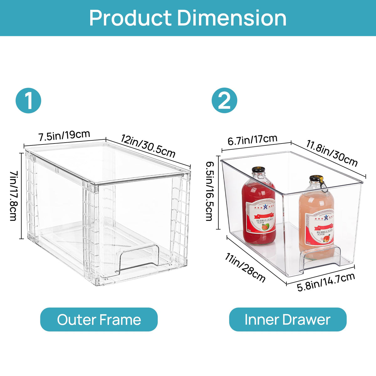 4 Pack Stackable Clear Pantry Storage Drawers (4 Count)