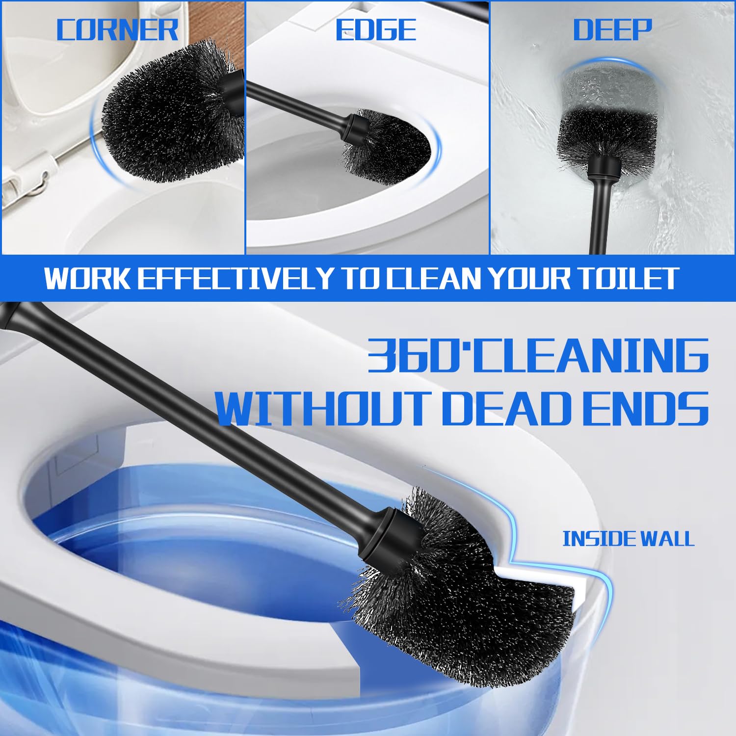 Black Toilet Brush and Holder Set for Bathroom and Toilet Scrubber (2 Count)