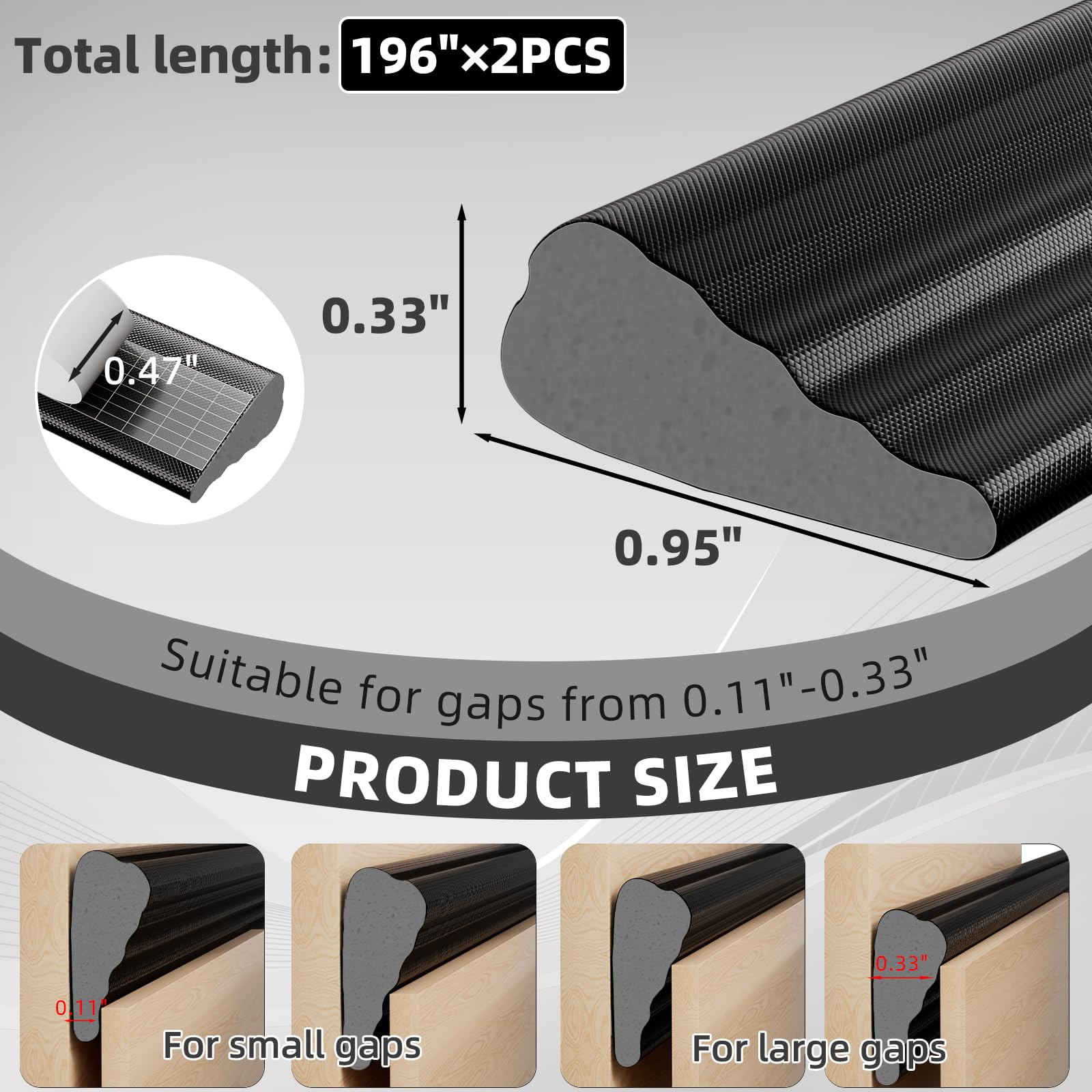 2Pcs×196" Wedge Weather Stripping Door Seal for Door Frame & Window (32.6667 Foot)