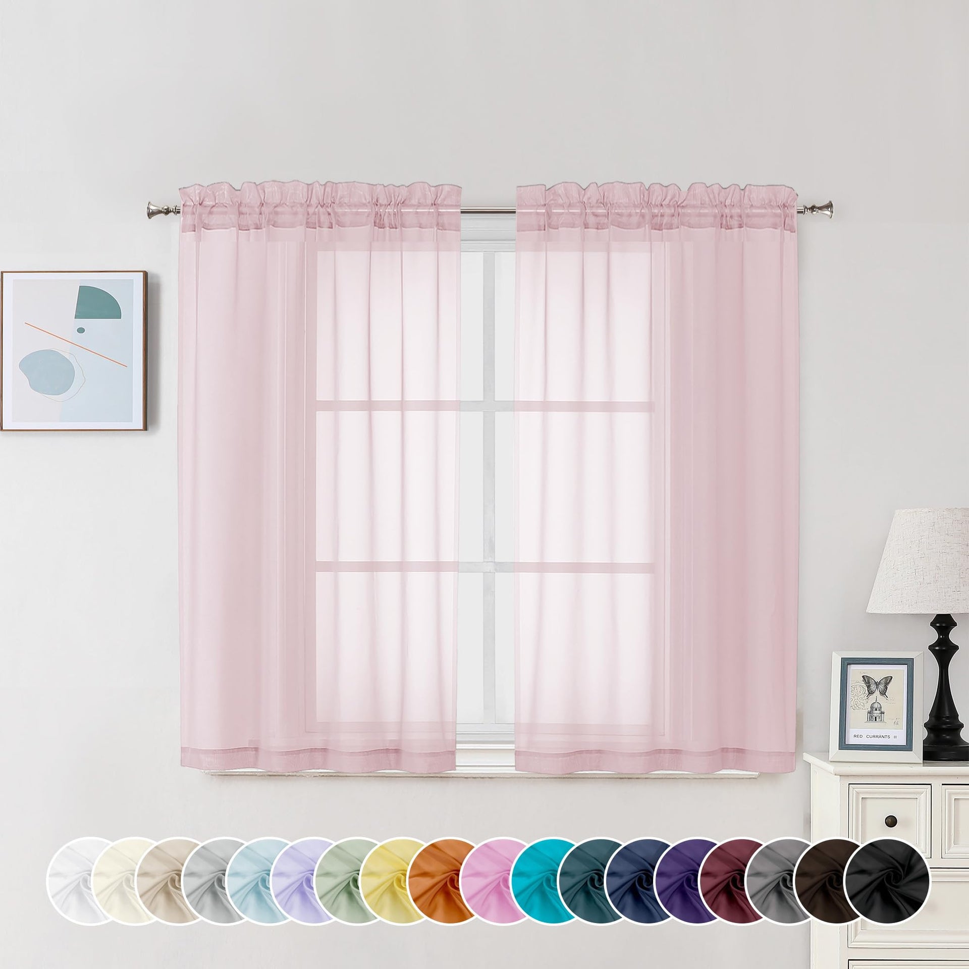 Sheer Curtains 45 Inch Long 2 Panels (2 Count)