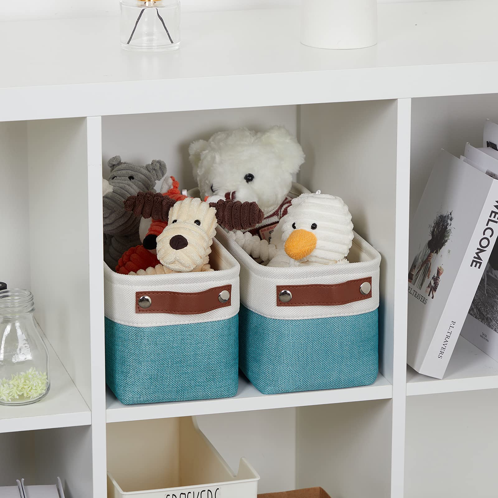 Small Bathroom Closet Storage Baskets Canvas Fabric Storage Bins for Toilet 2 Pack Collapsible Home Organizer With Handles (2 Count)