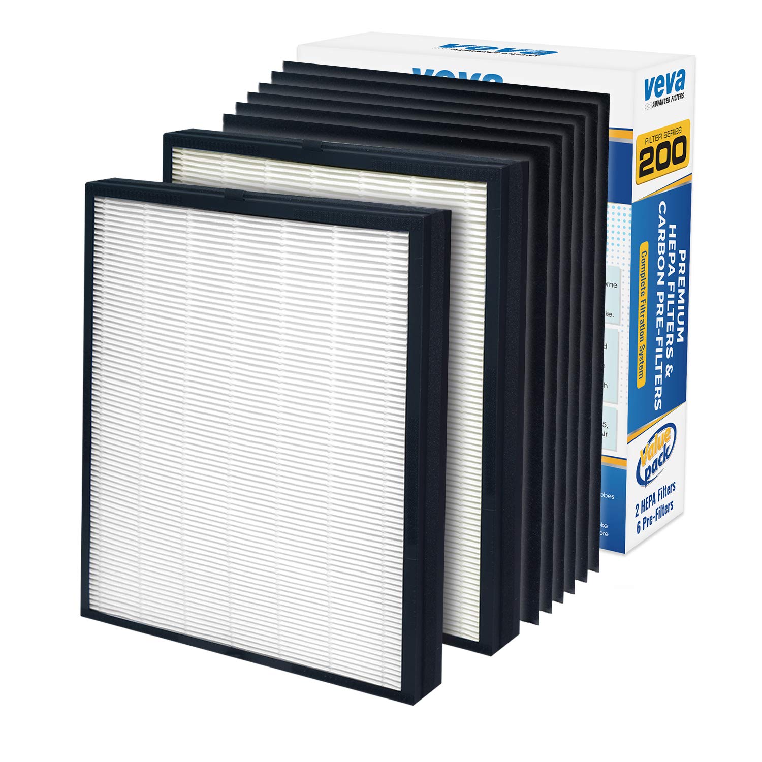 Premium 2 HEPA Replacement Filters and 6 Activated Carbon Pre Filters for Blueair 200