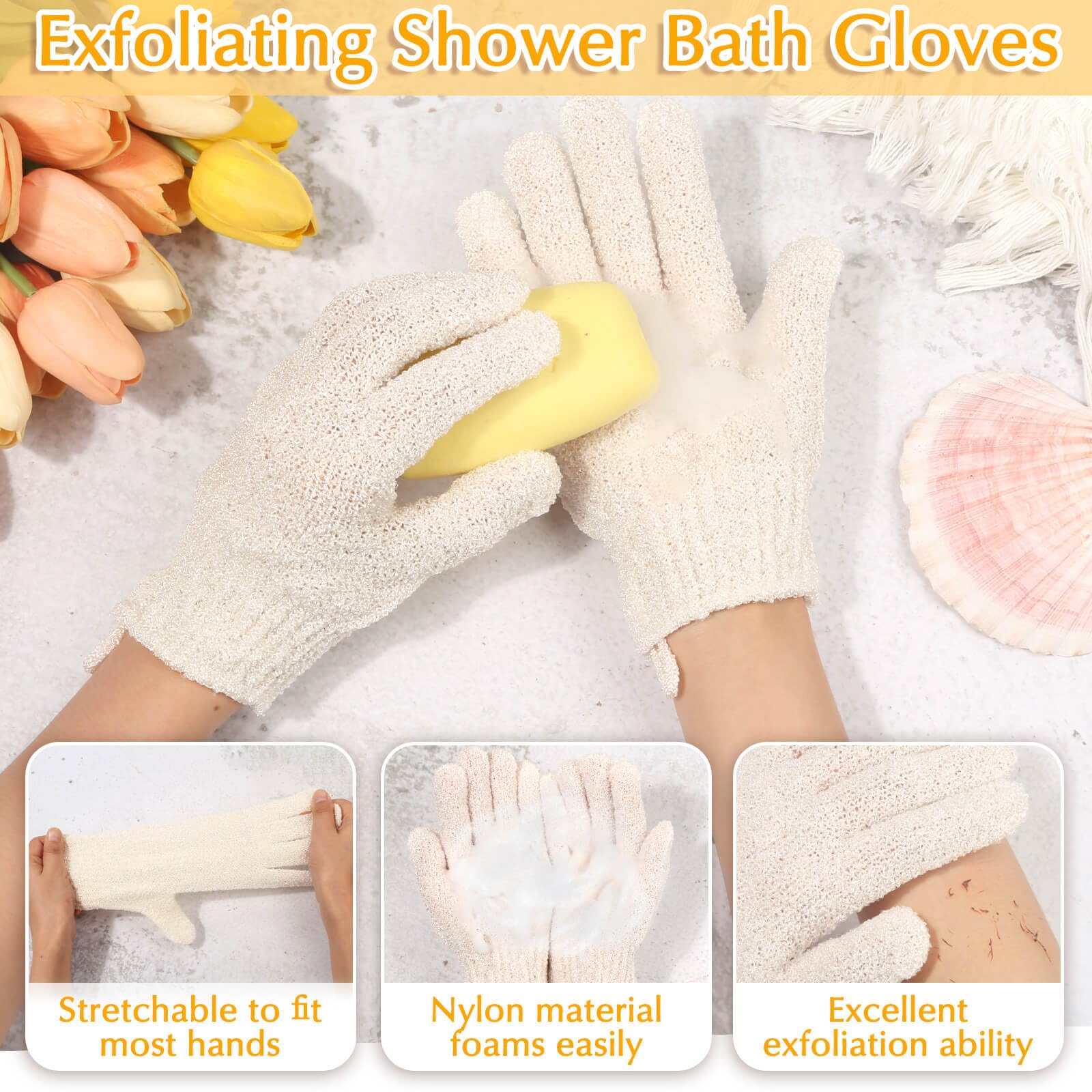 Exfoliating Back Scrubber Bath Gloves Set (3 Count)