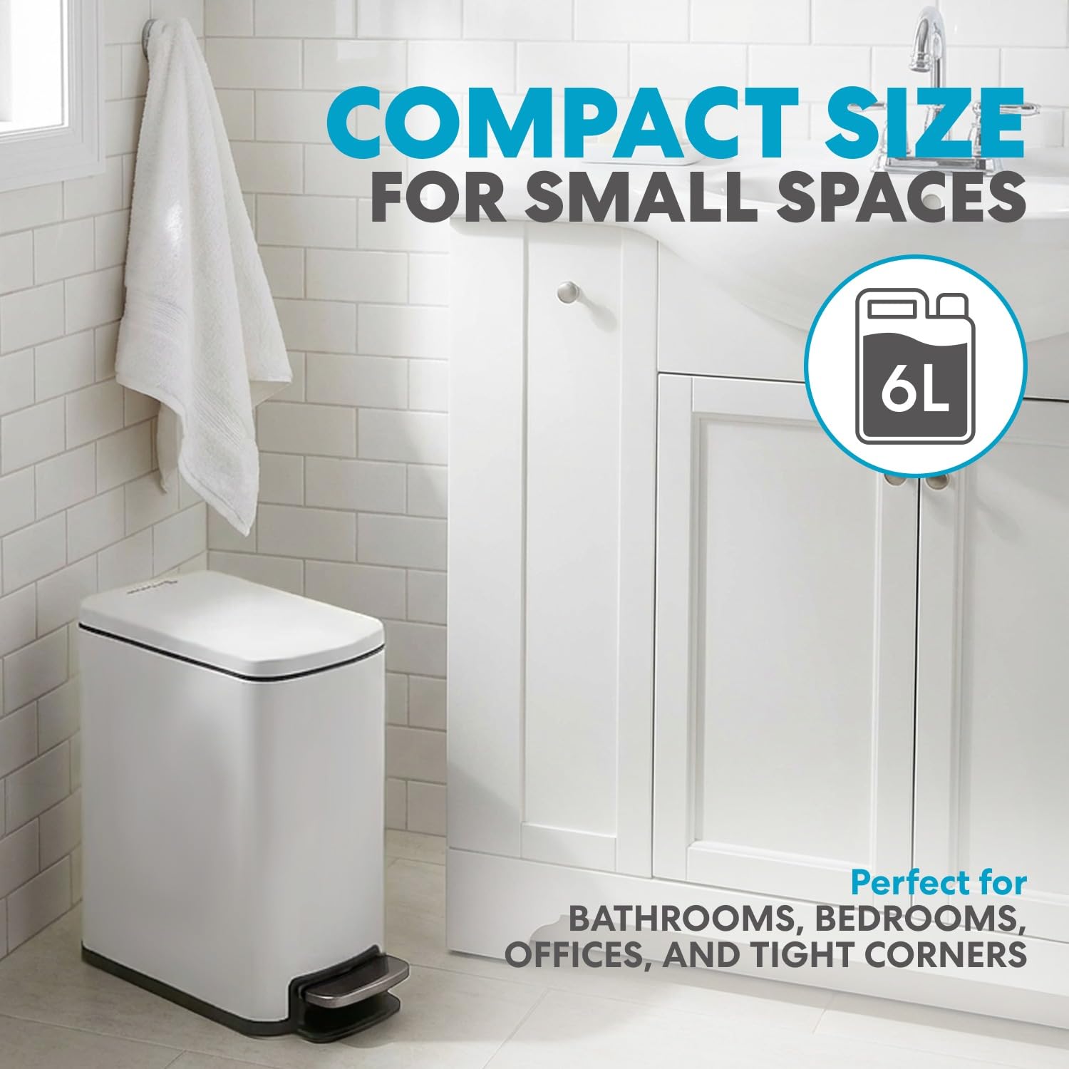 6L 1.6G Stainless Steel Bathroom Trash Can with Hands
