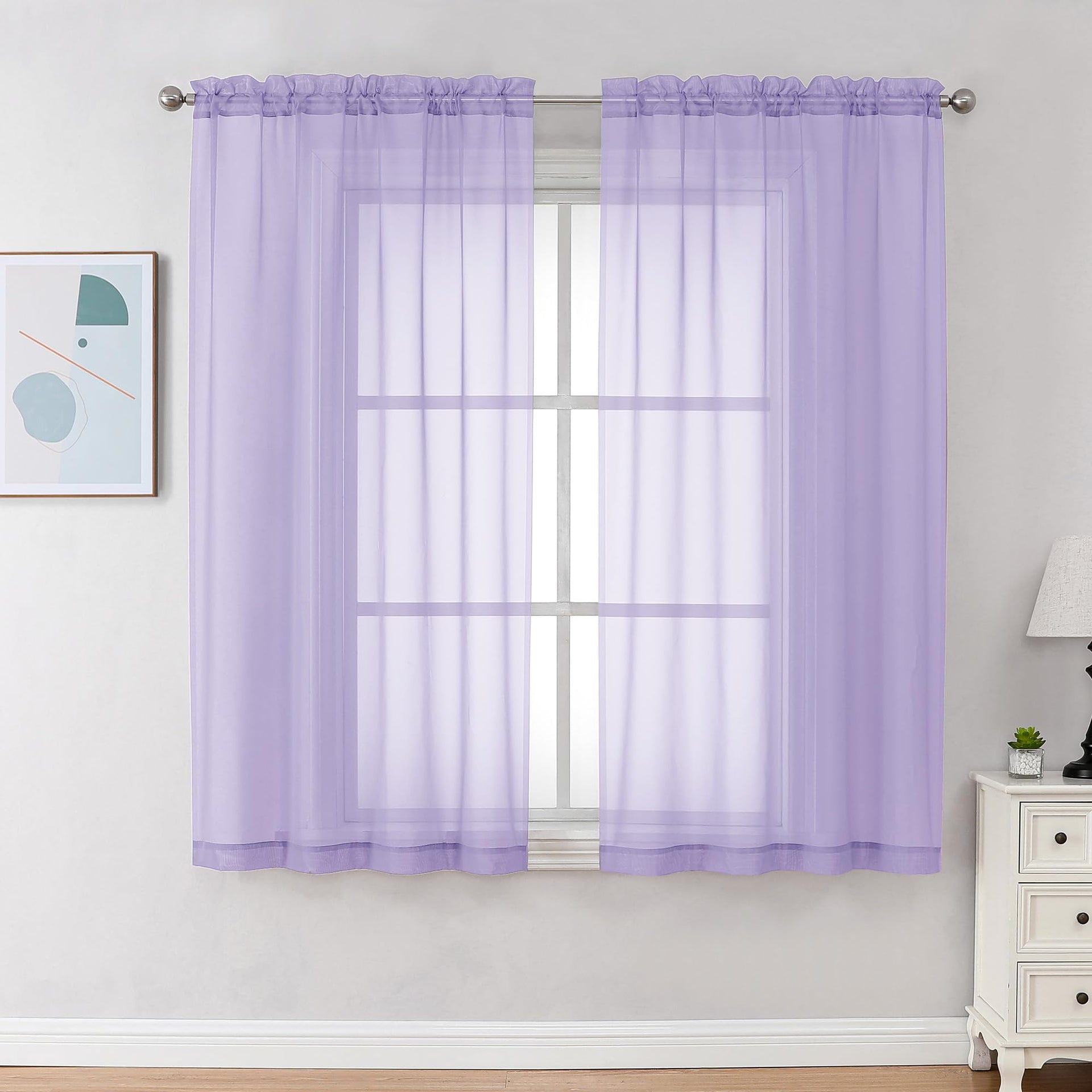 Lilac Sheer Curtains 45 Inch Long 2 Panels (2 Count)