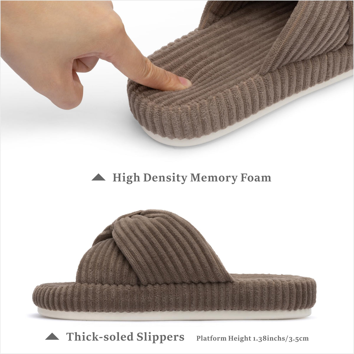 Slippers for Women Memory Foam House Bedroom Corduroy Bow Crossbands Slipper Shoes Comfy Trendy Gift Slippers BrownSize 9 10 8.5