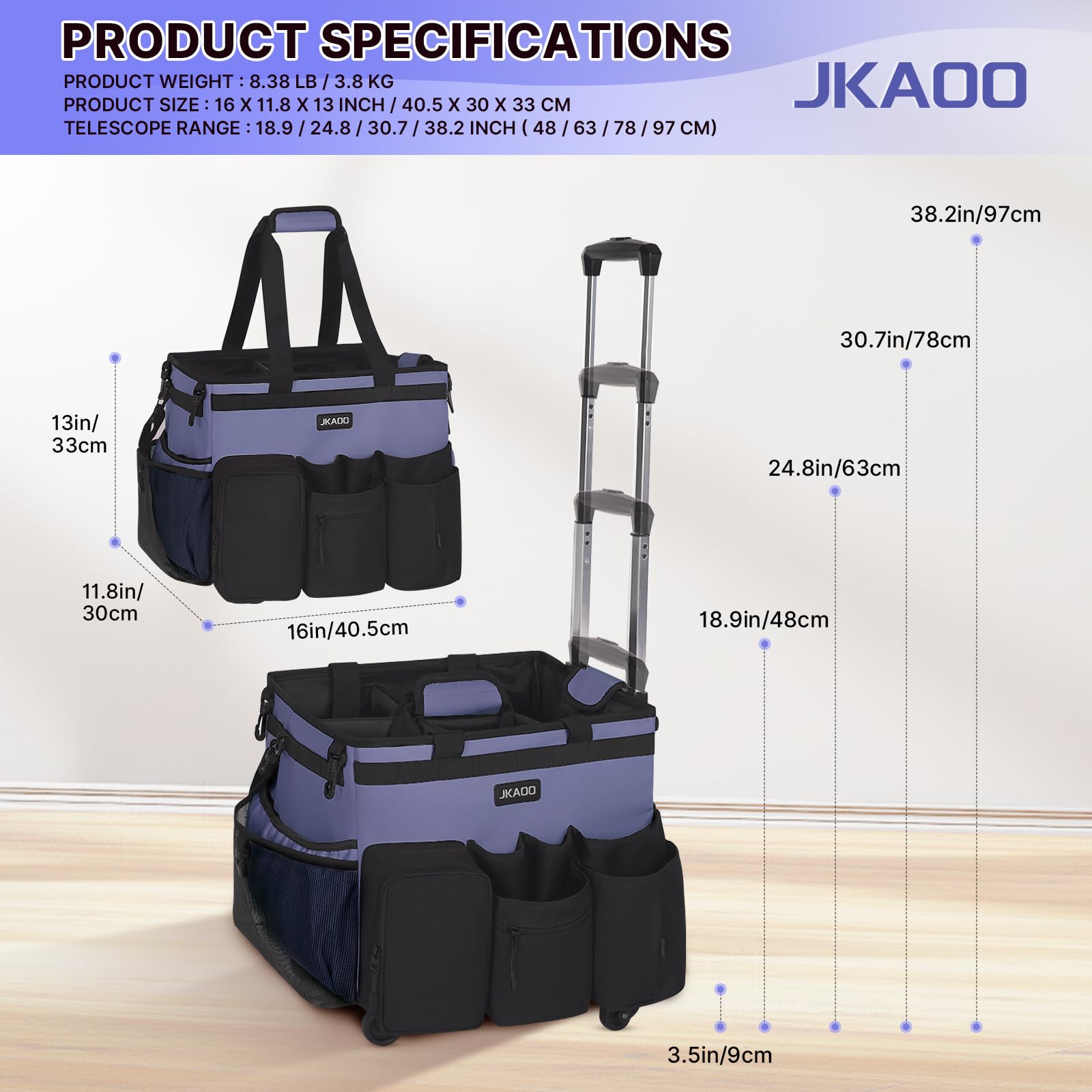 Large Rolling Cleaning Caddy Bag with Detachable Trolley