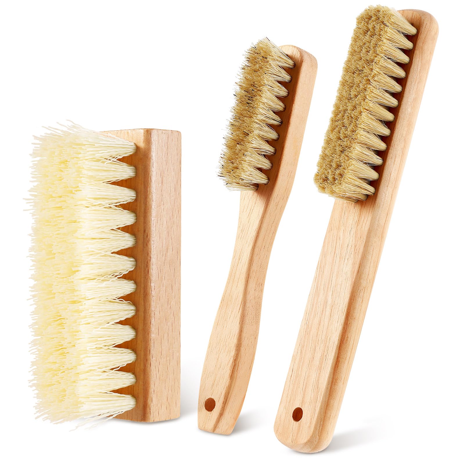 3 Pcs Wood Laundry Stain Brush Stain Remover Brushes with Boar Bristle Small Stain Brush for Clothes for Scrubbing Stains from Furniture Fabric Leather (3 Count)