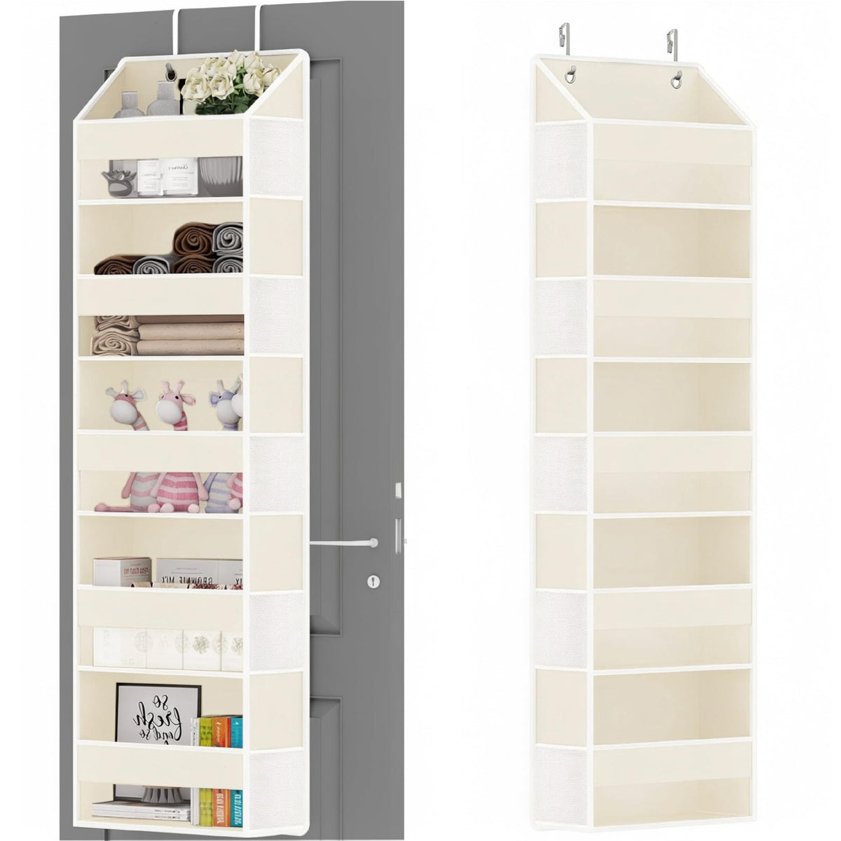 Over Door Organizer with 5 Large Pockets & 10 Mesh Side Compartments