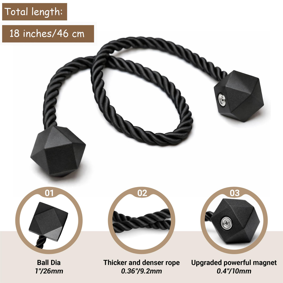 Magnetic Curtain Tiebacks Black 6pcs (6 Count)