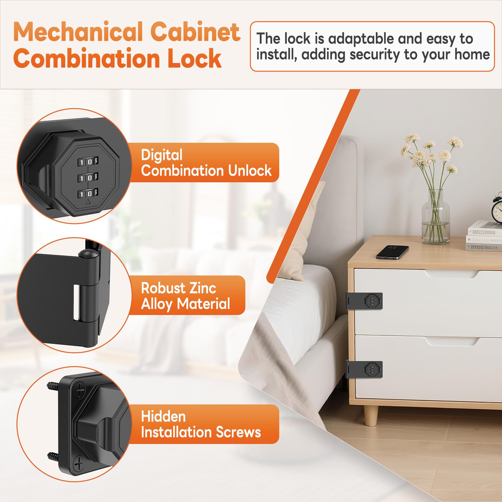 90 Degree 3 Digit Combination Cabinet Lock