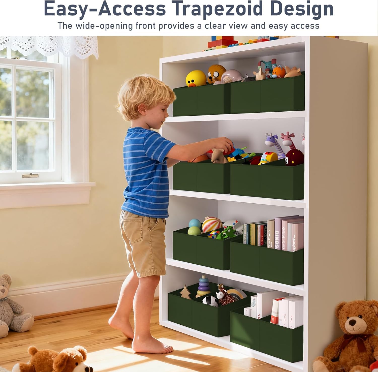 Large Closet Shelf Organizer Bins 4 Packs with Handles and Divider (4 Count)