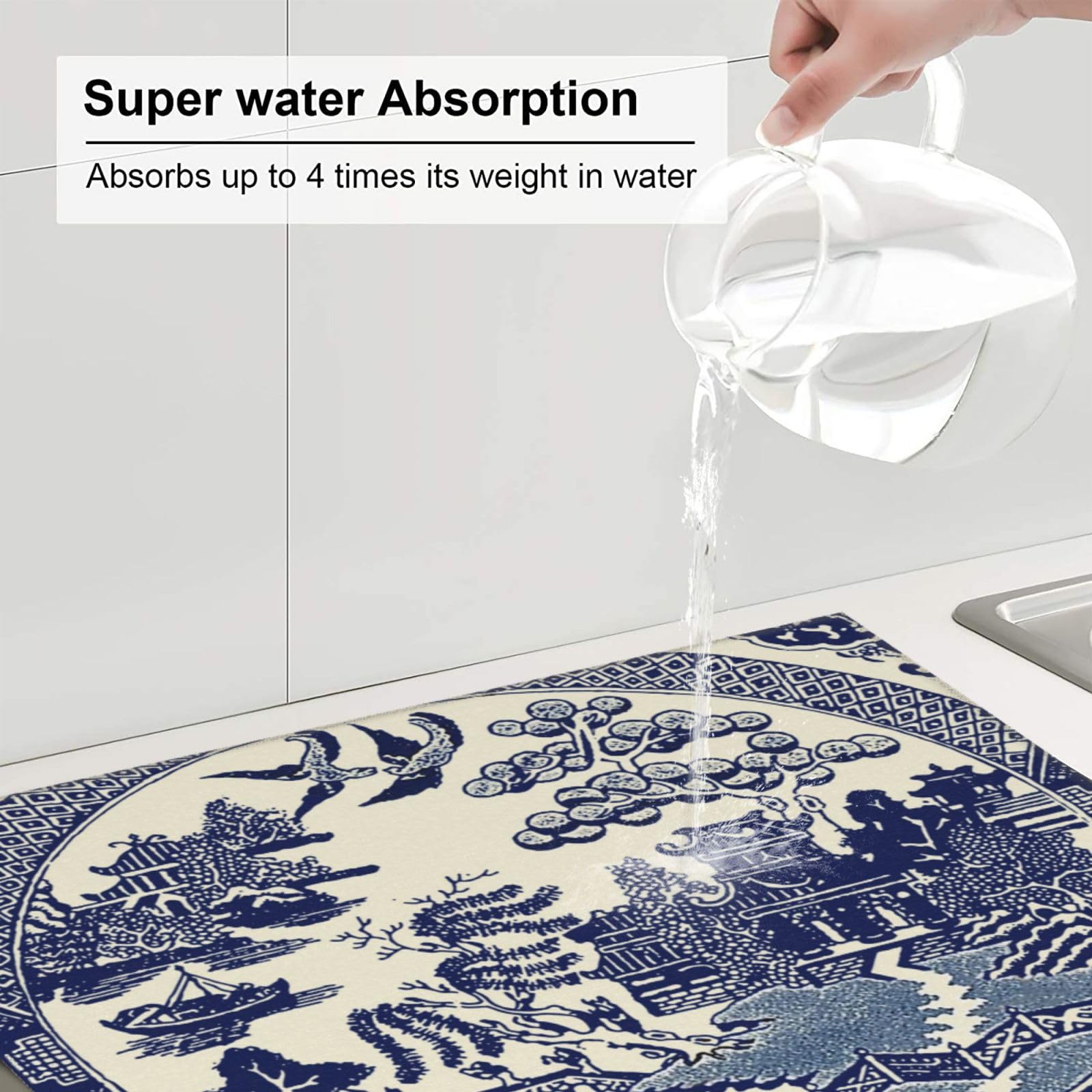 Dish Drying Mat For Kitchen Counter Absorbent Dish Mat Reversible Drainer Drying Kitchen Mat