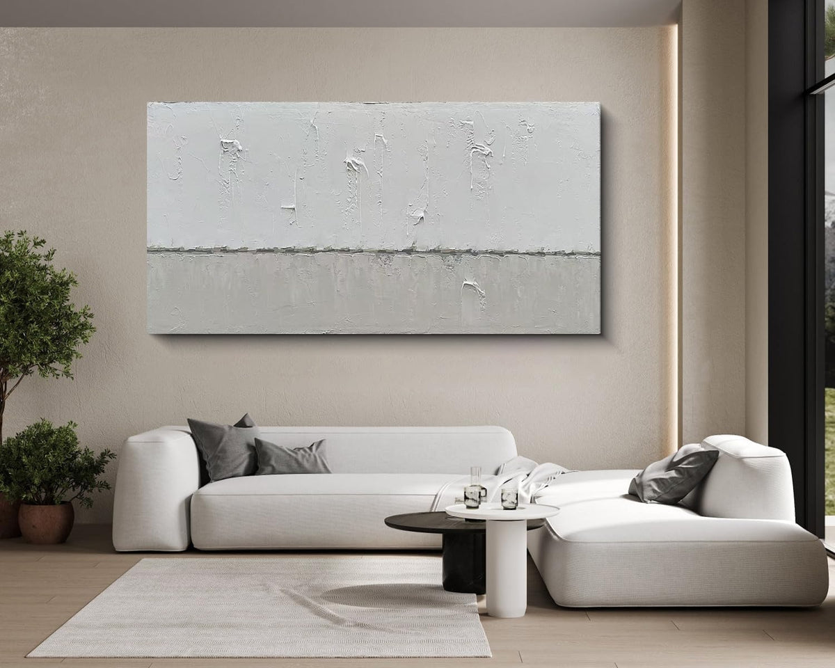 Art Hand painted Grey White Minimalist Oil Painting 30x60 inches
