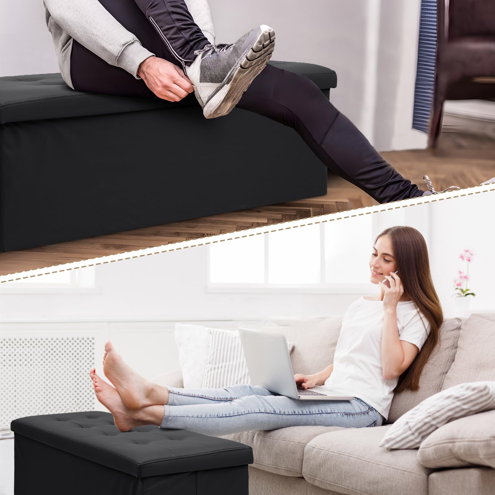 43" Storage Ottoman Bench Folding Bench with 130L Hidden Storage