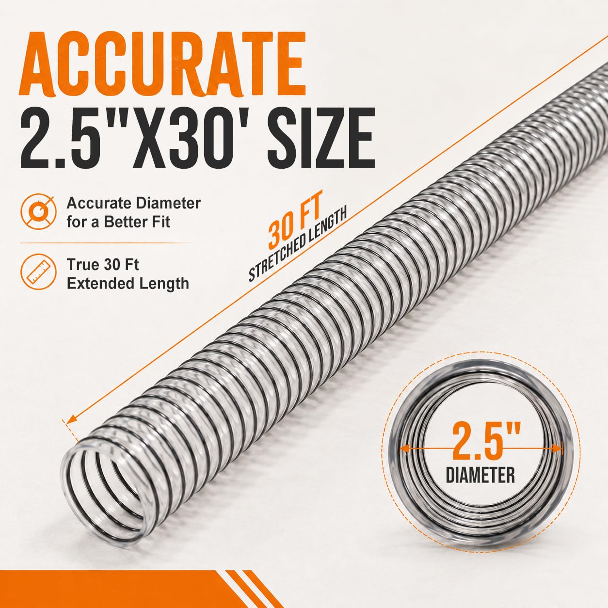 2-1/2"x30' Clear PVC Dust Collection Hose, 2.5 Inch Collection Hose