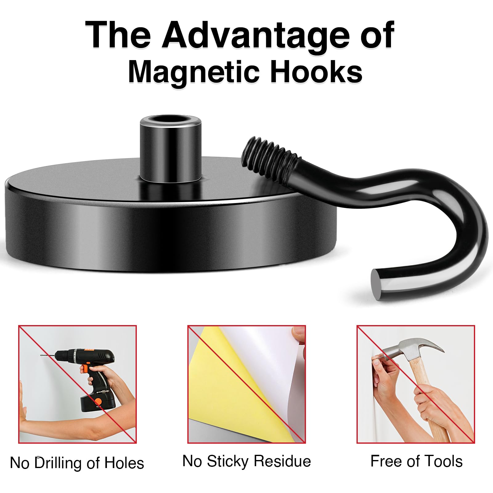 Magnetic Hooks Heavy Duty 170LB+ Strong Black Magnets Hook