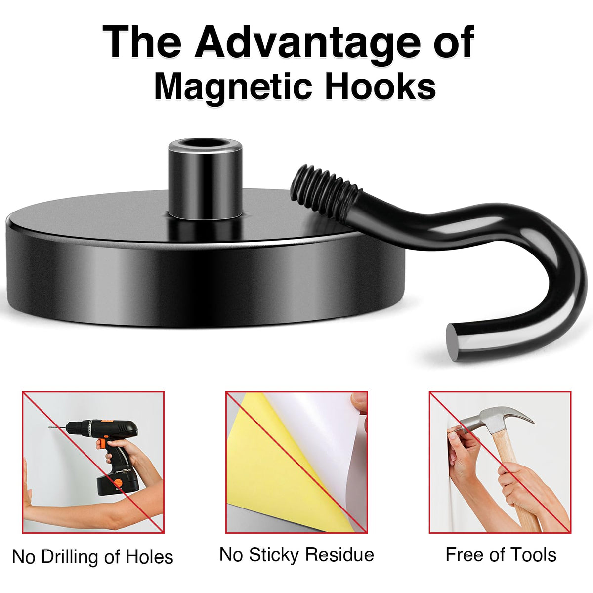 Magnetic Hooks Heavy Duty 150LB+ Strong Black Magnets Hook