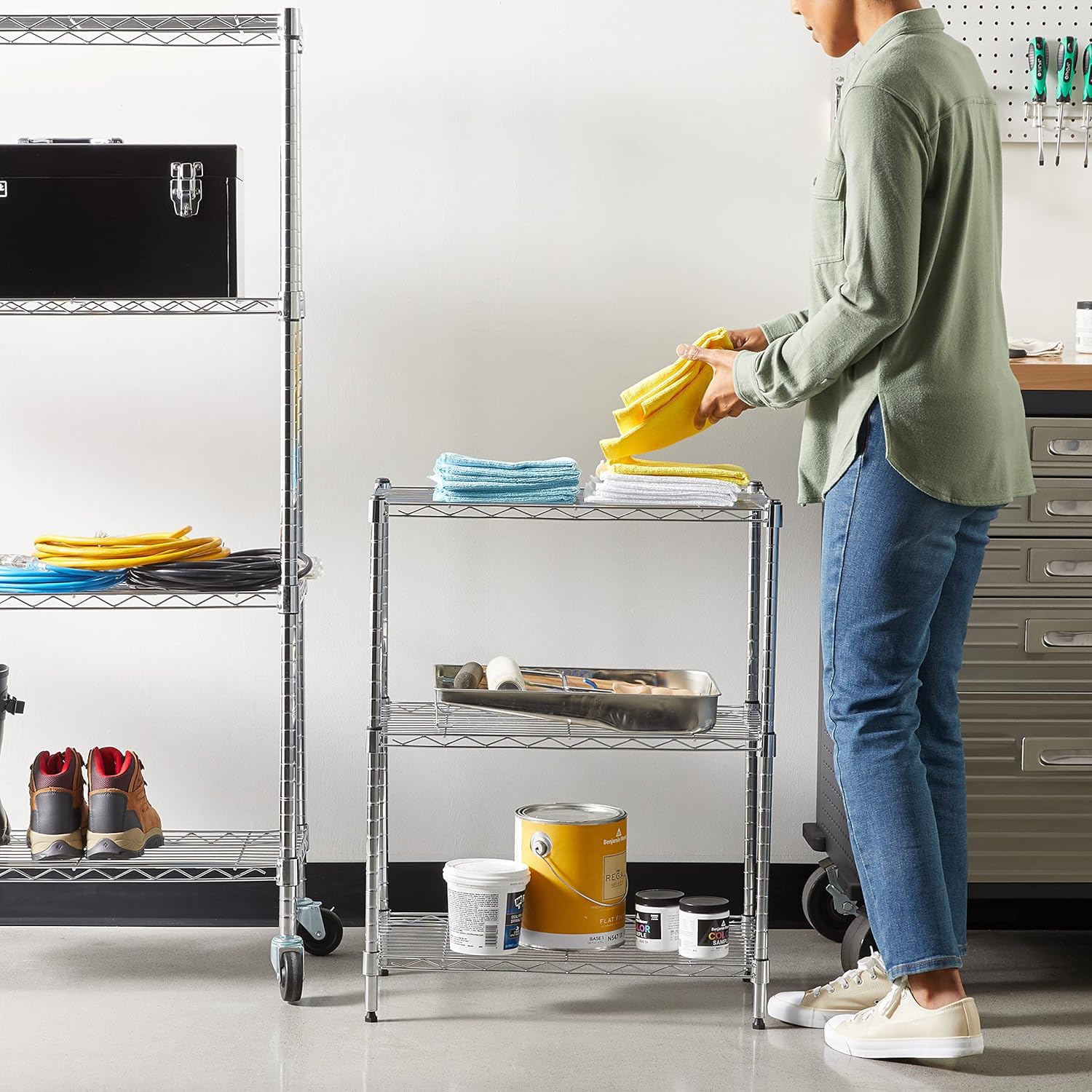3 Shelf Adjustable Heavy Duty Steel Wire Shelving Rack with Chrome Finish