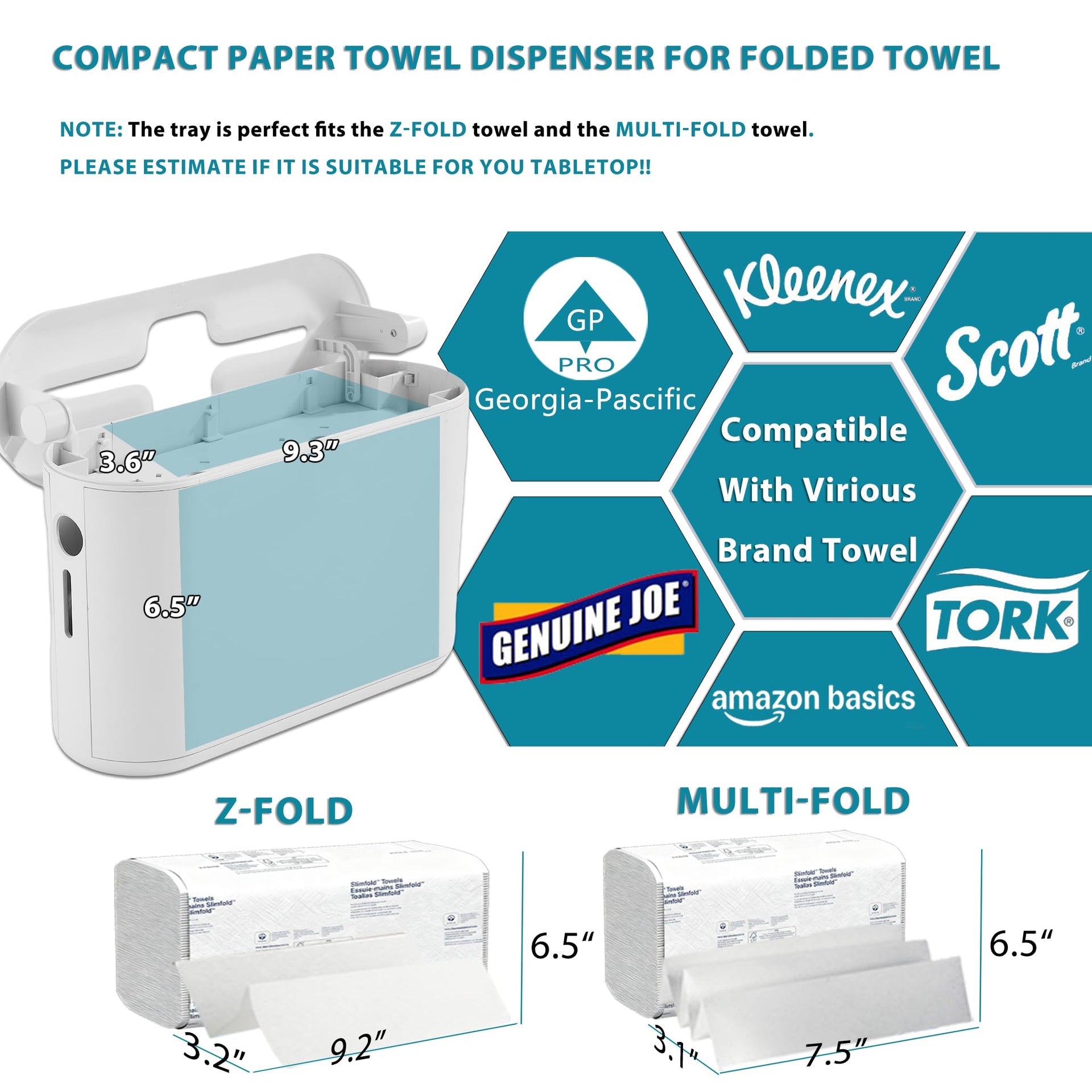 Multifold Paper Towel Dispenser Countertop Compact for Kitchen Lavender