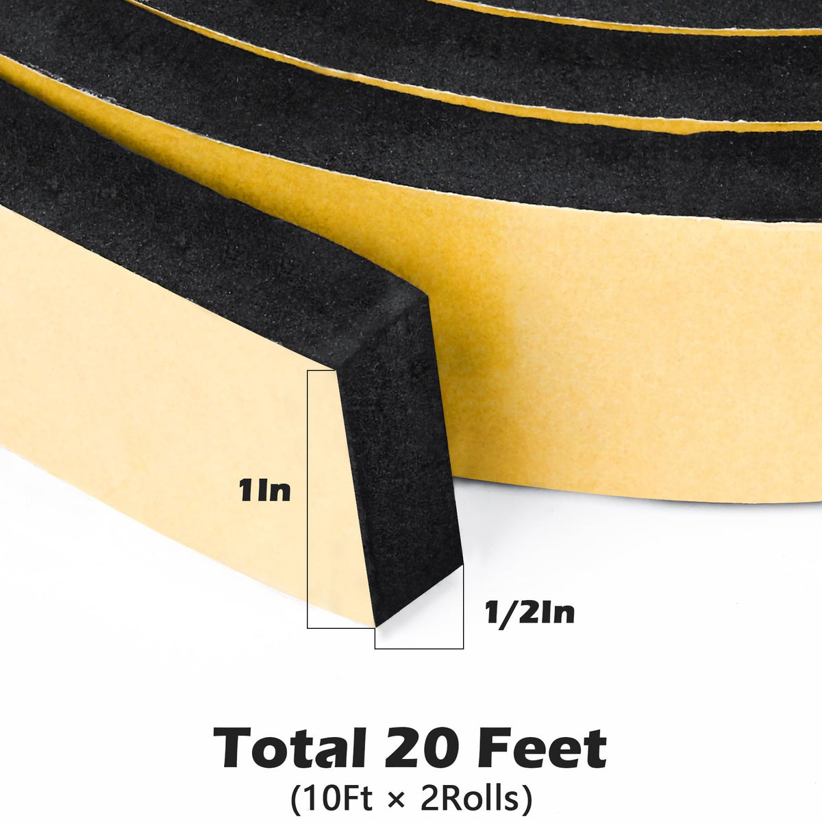 Black Door Window Weather Stripping Self Adhesive Foam Tape High Density Foam Sealing Strip Window Insulation Weatherproof Gasket Tape 1" Wide X 1 (20 Foot)