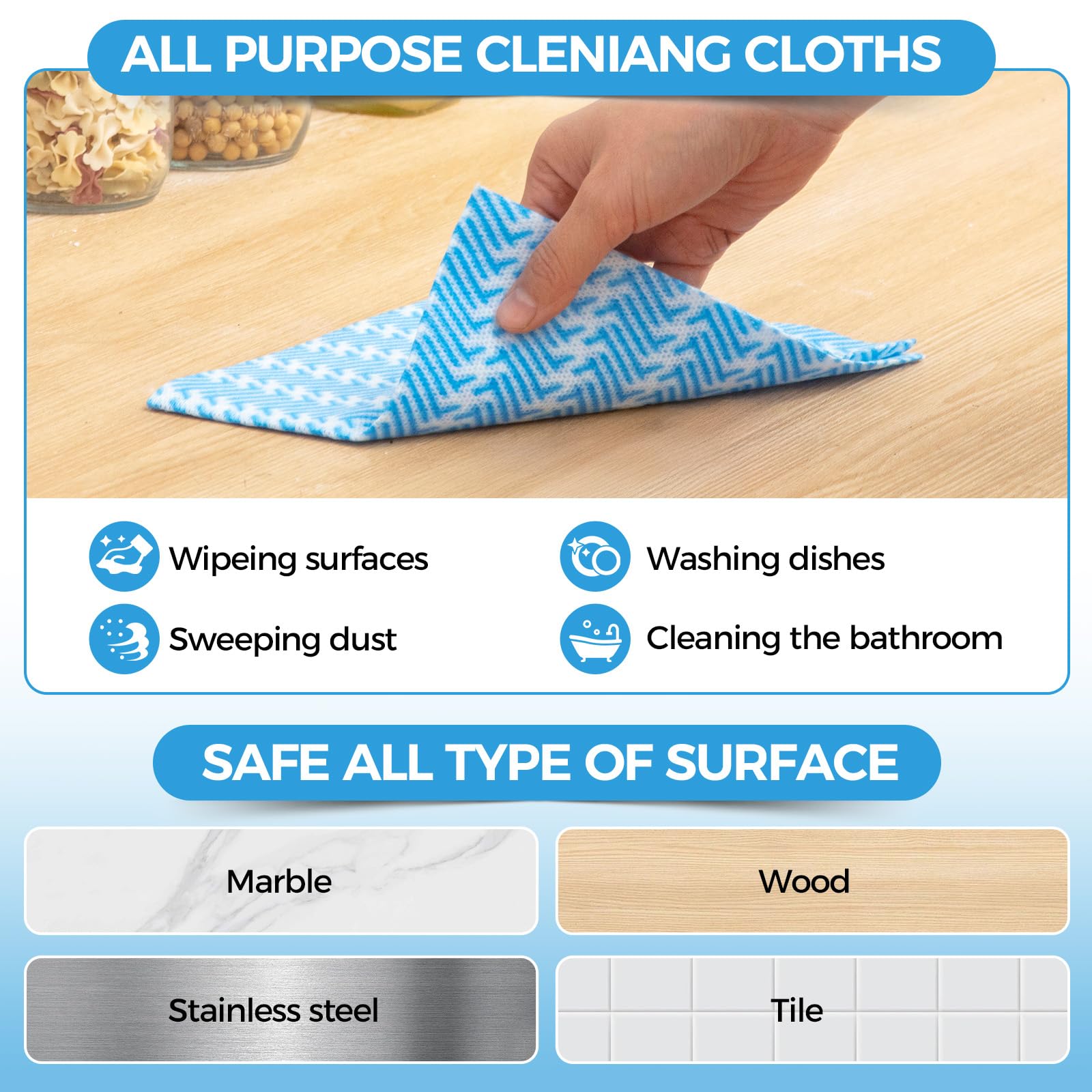 Handi Wipes Reusable Cloths Disposable Cleaning Towels Kitchen Dry Wipes Reusable Dish Towel Dish Cloths Dry Fast Multi (80 Count)