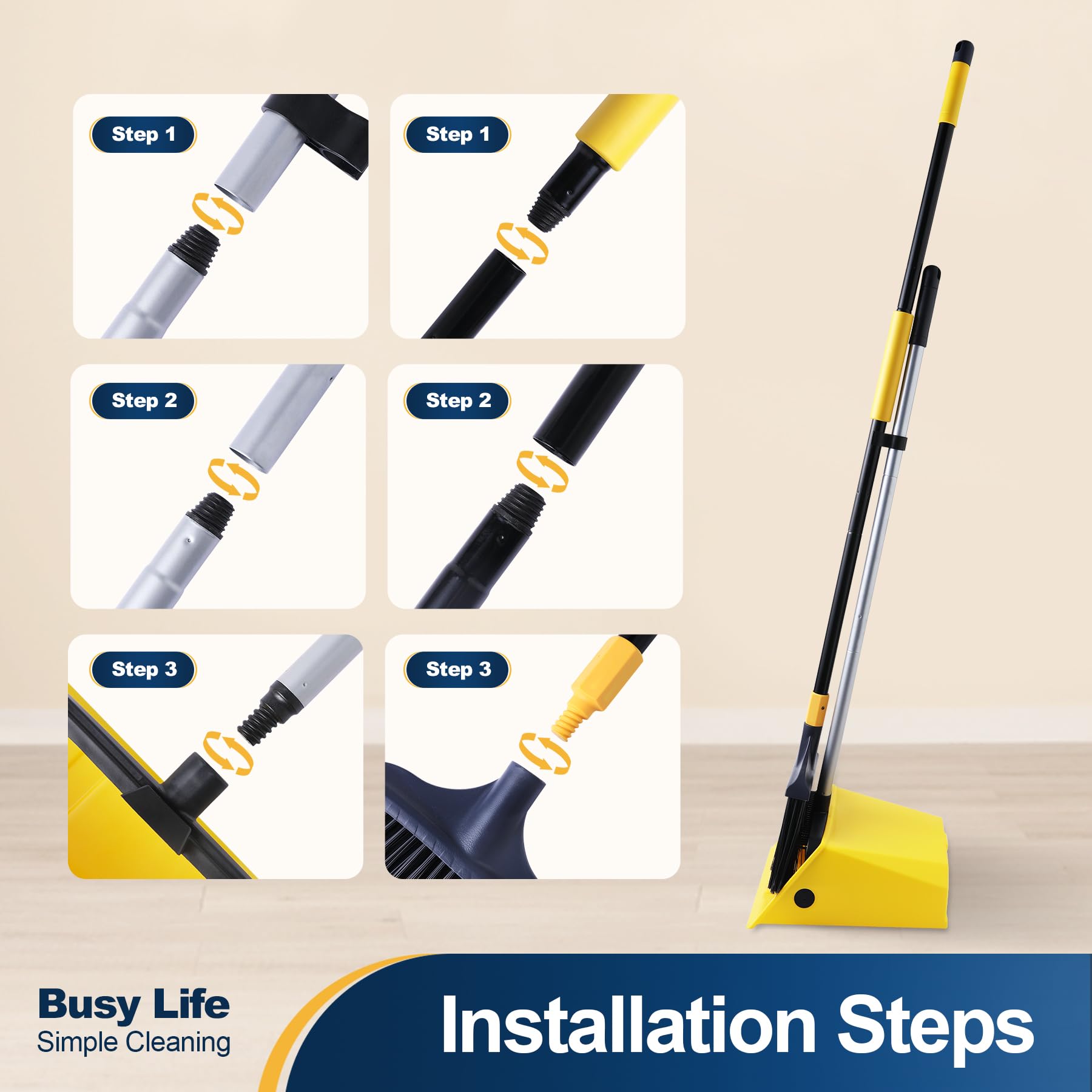 Commercial Broom and Dustpan Set with Comb Commercial Outdoor Indoor