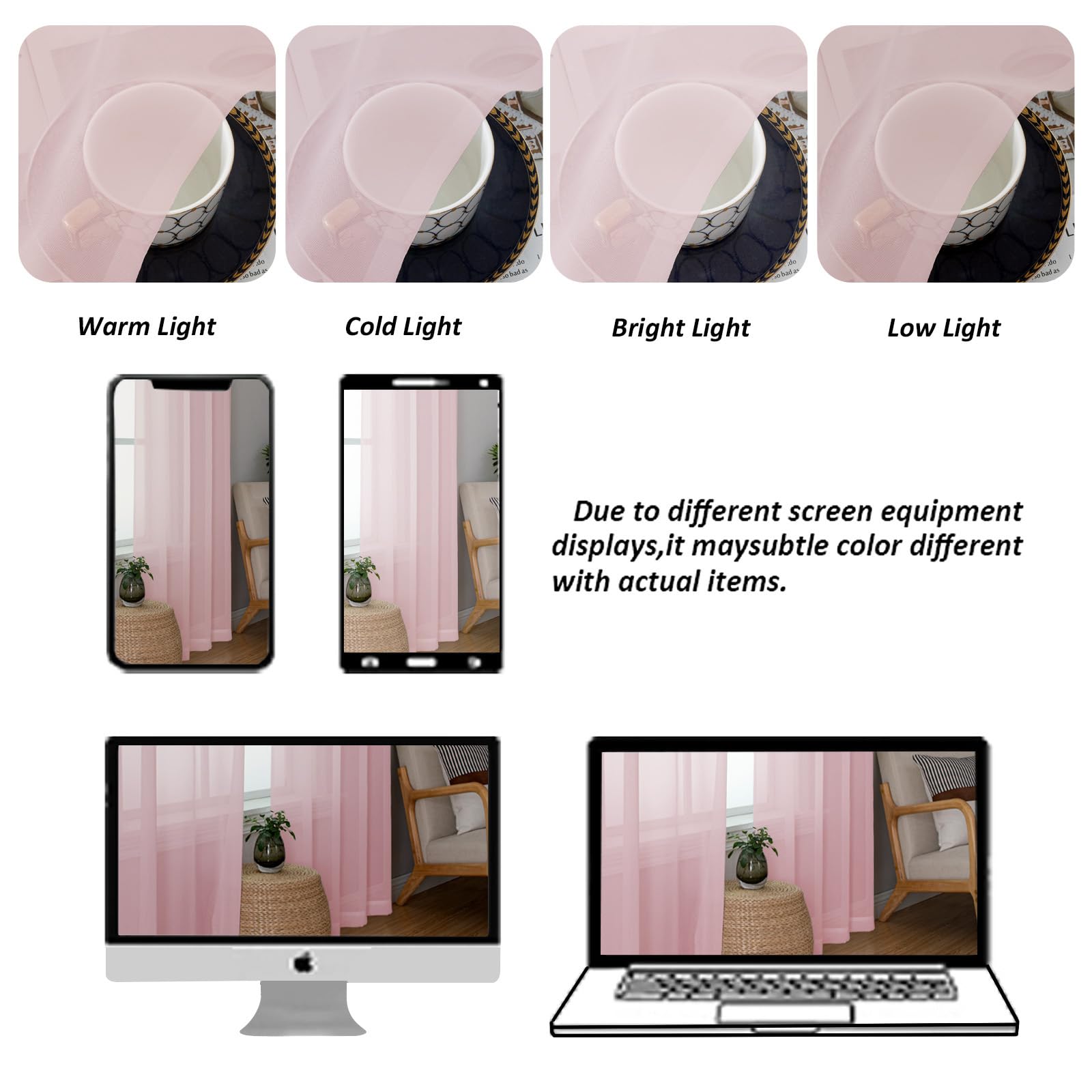Blush Pink Sheer Curtains 63 Inches Long 2 Panels (2 Count)