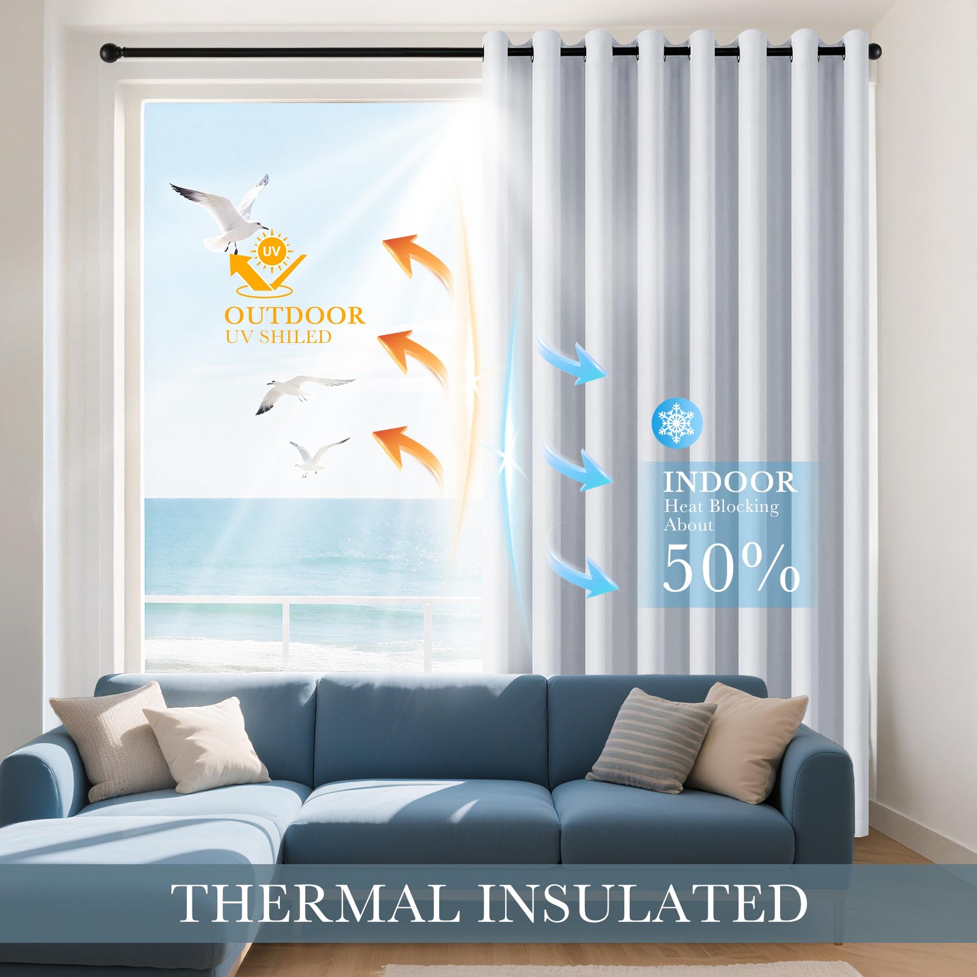 Greyish White Blackout Curtains for Bedroom 63 Inch Length 2 Pcs (2 Count)