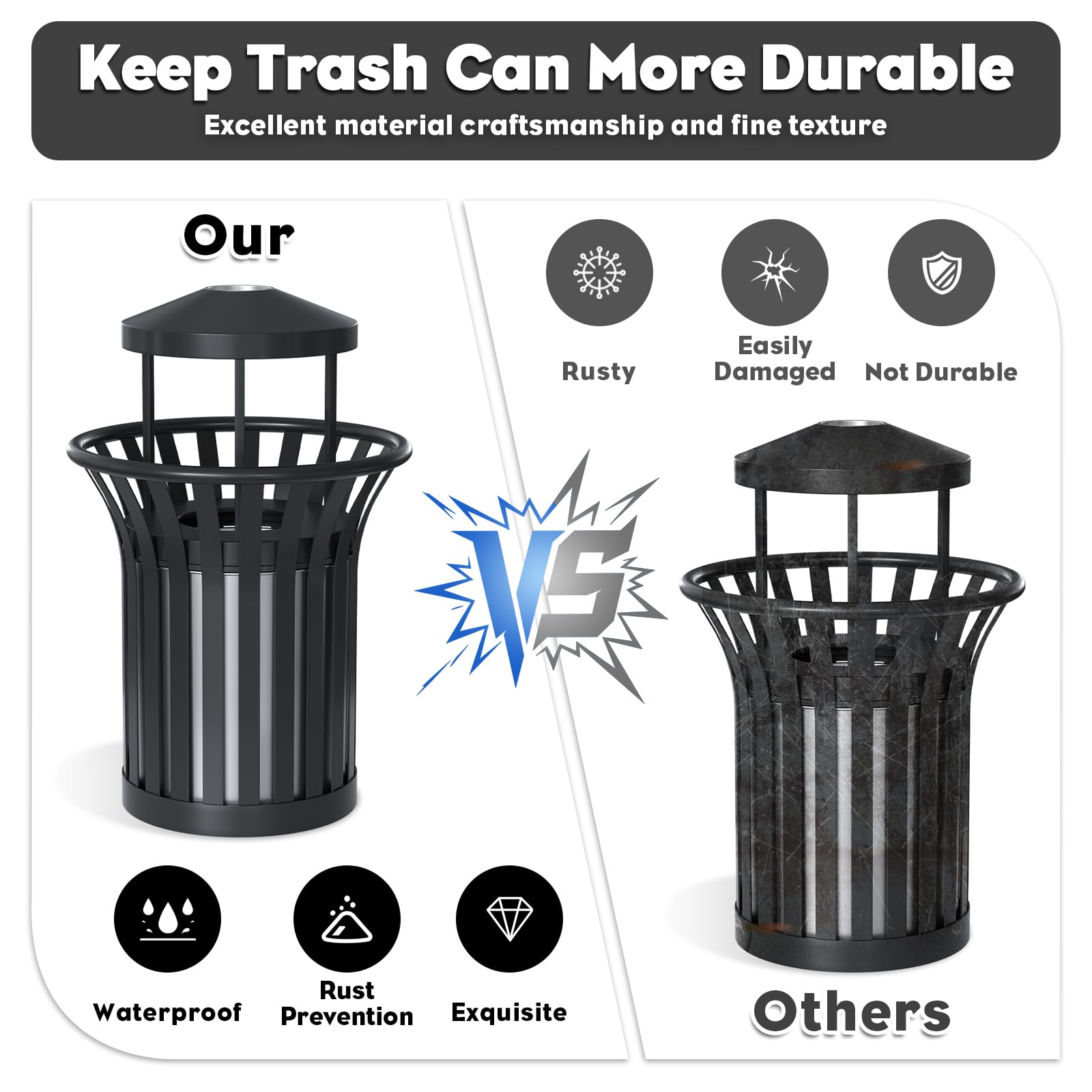 Commercial Outdoor & Indoor Metal Trash Can