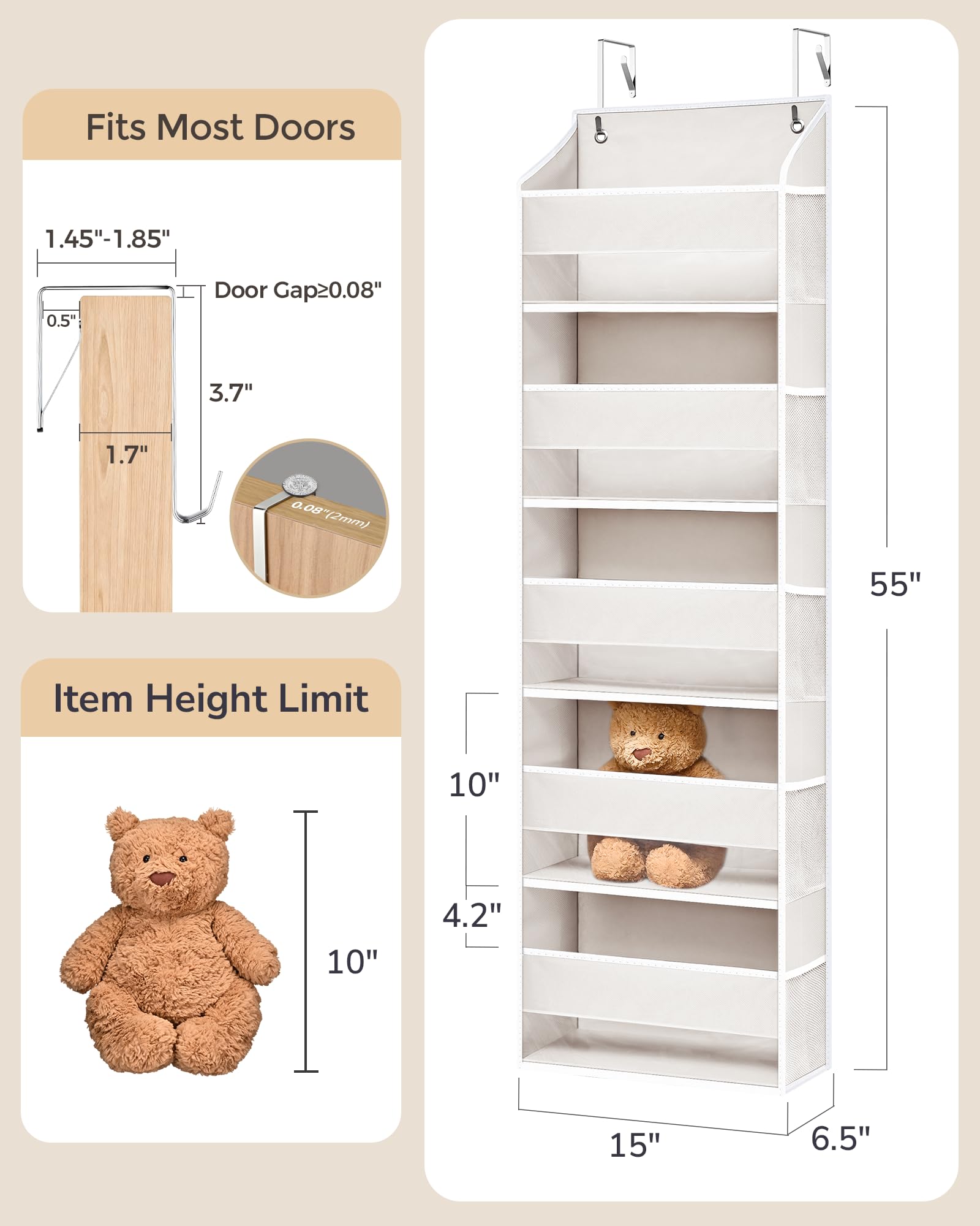 2 Pack 5 tier Over the Door Organizer Beige (2 Count)