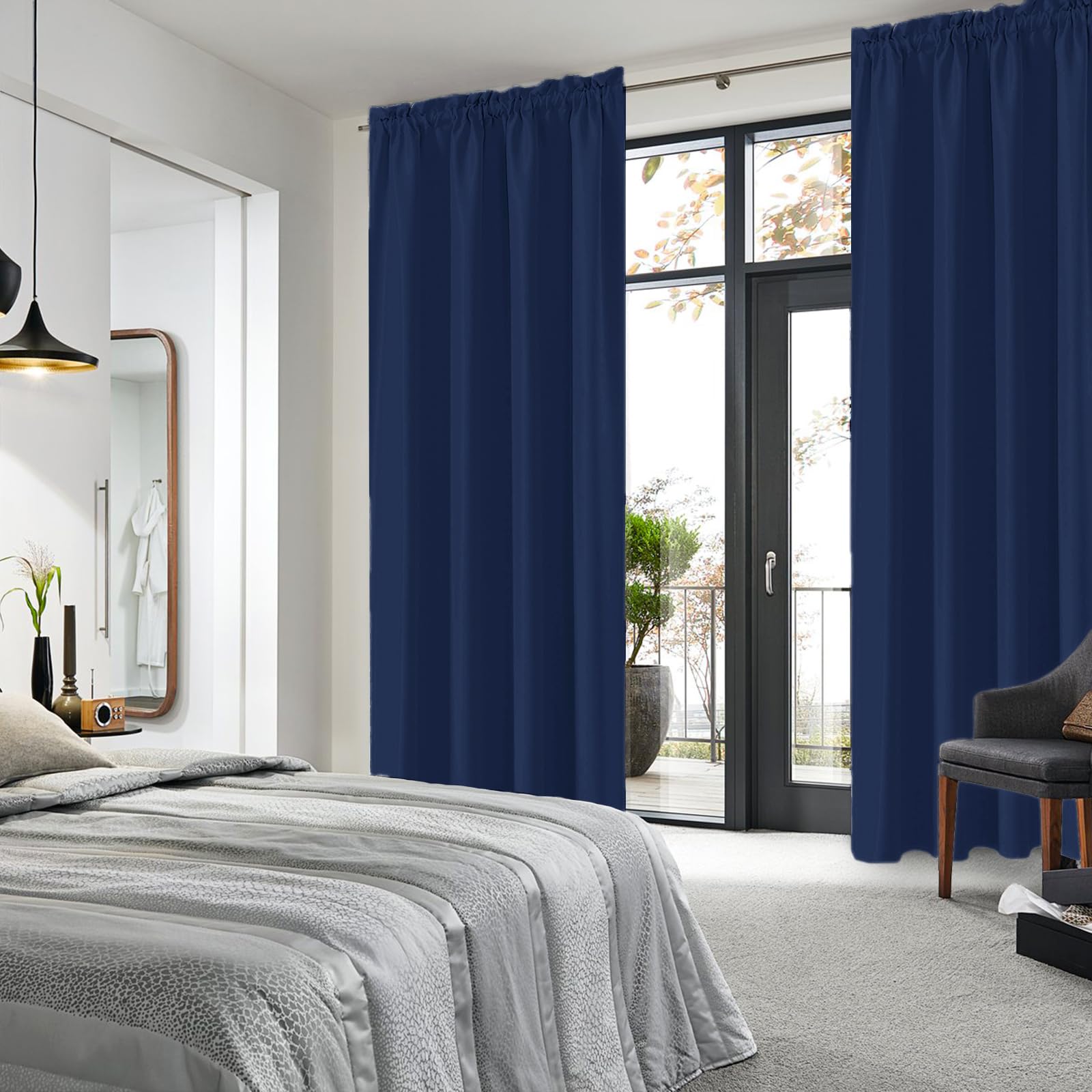 Blackout Curtains for Bedroom 38 x 84 Inch Long Navy Blue 2 Panels (2 Count)