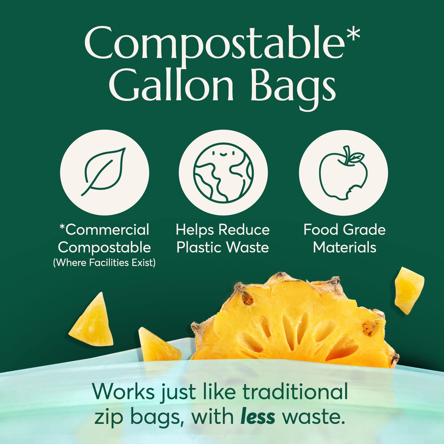 Compostable* Gallon Size Food Storage Bags (25 Count)
