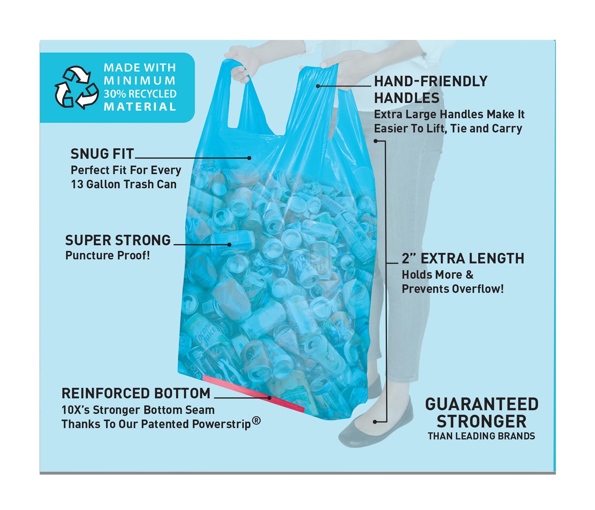 13 Gallon Blue Recycling Bags with Handles (45 Count)